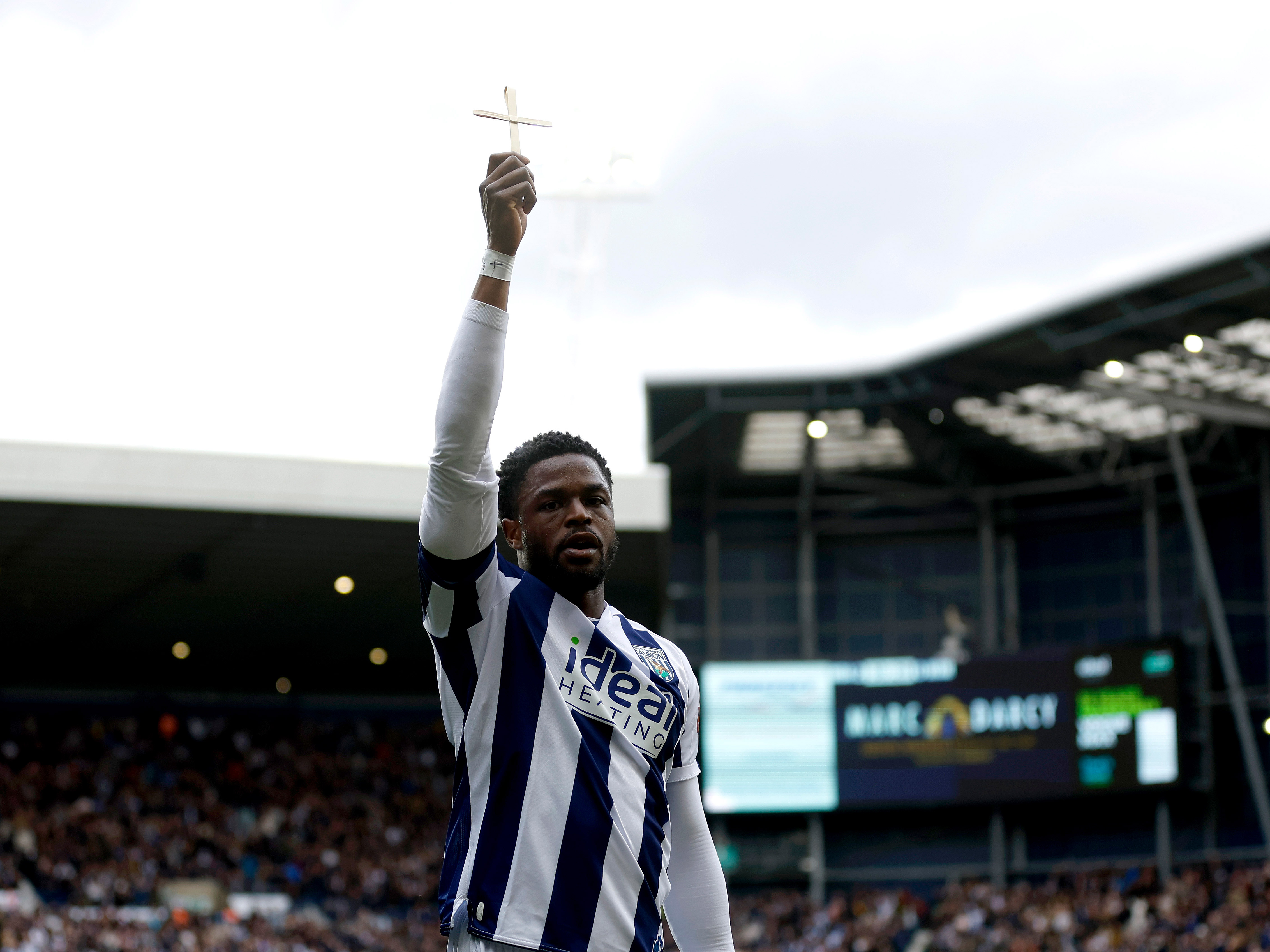 Josh Maja celebrates his goal against Wrexham