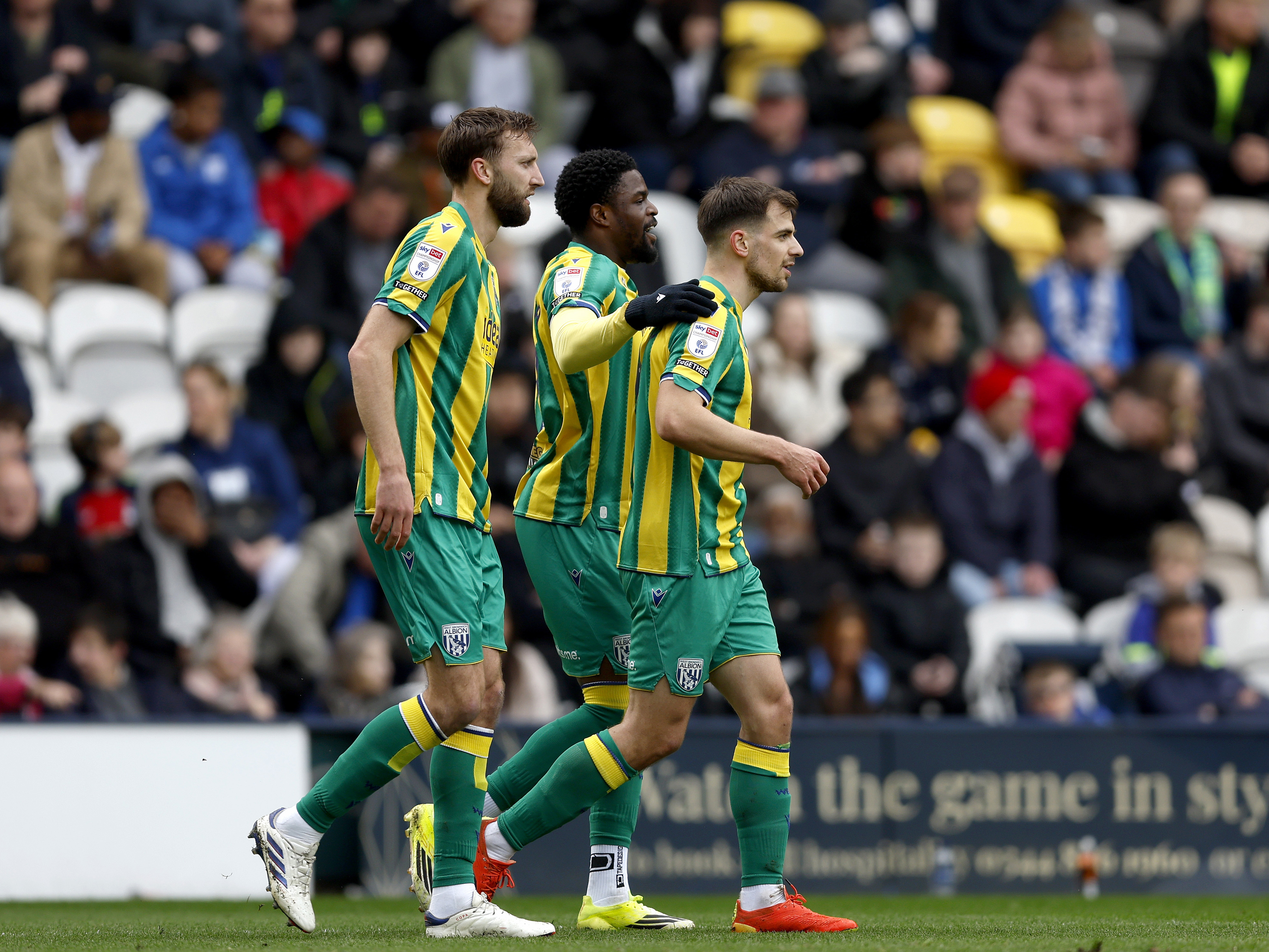 An image of Josh Maja celebrating his goal against Preston with his teammates