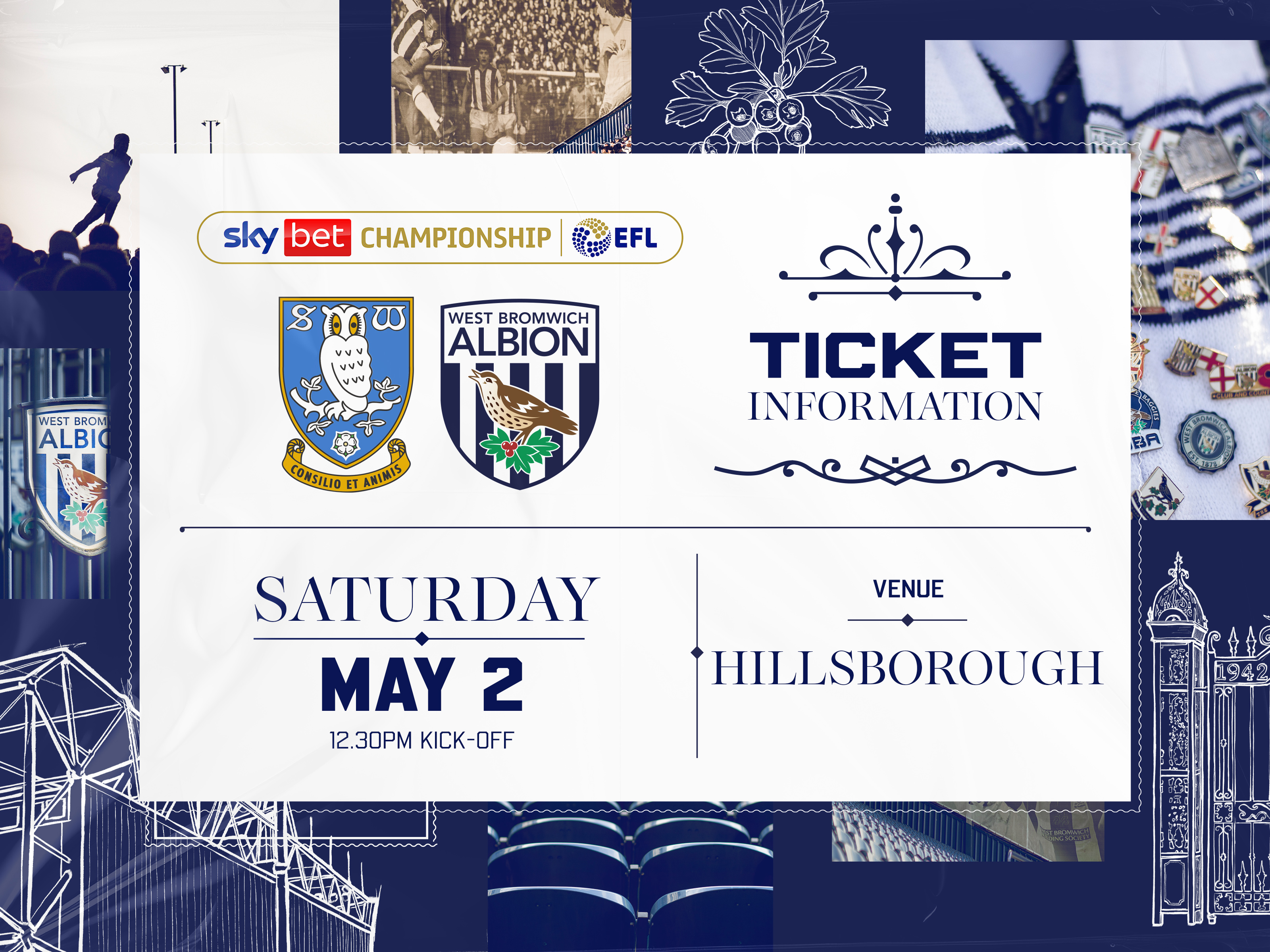 A ticket graphic displaying information for Albion's game against Sheffield Wednesday