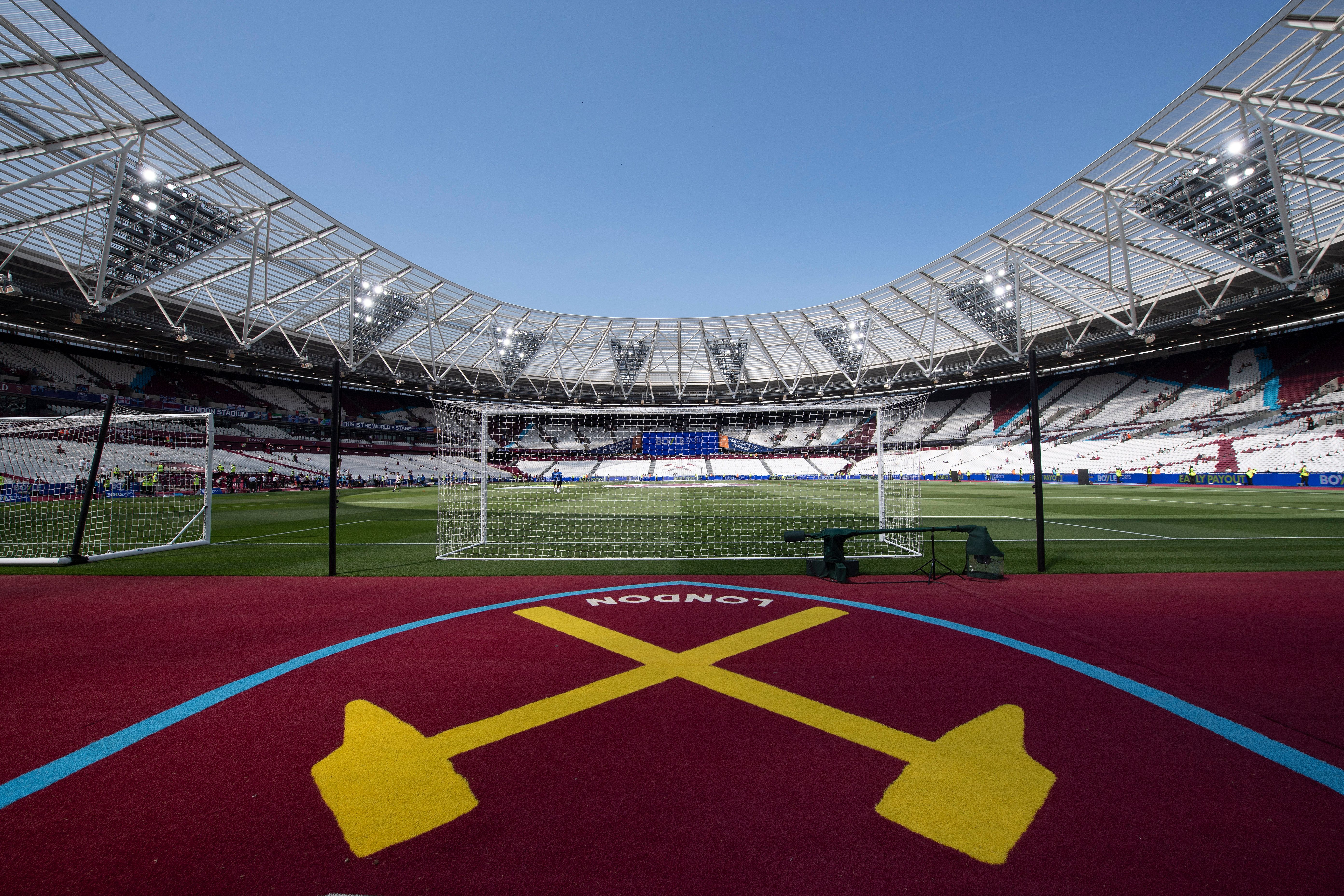 A general view of the London Stadium from behind one of the goals 