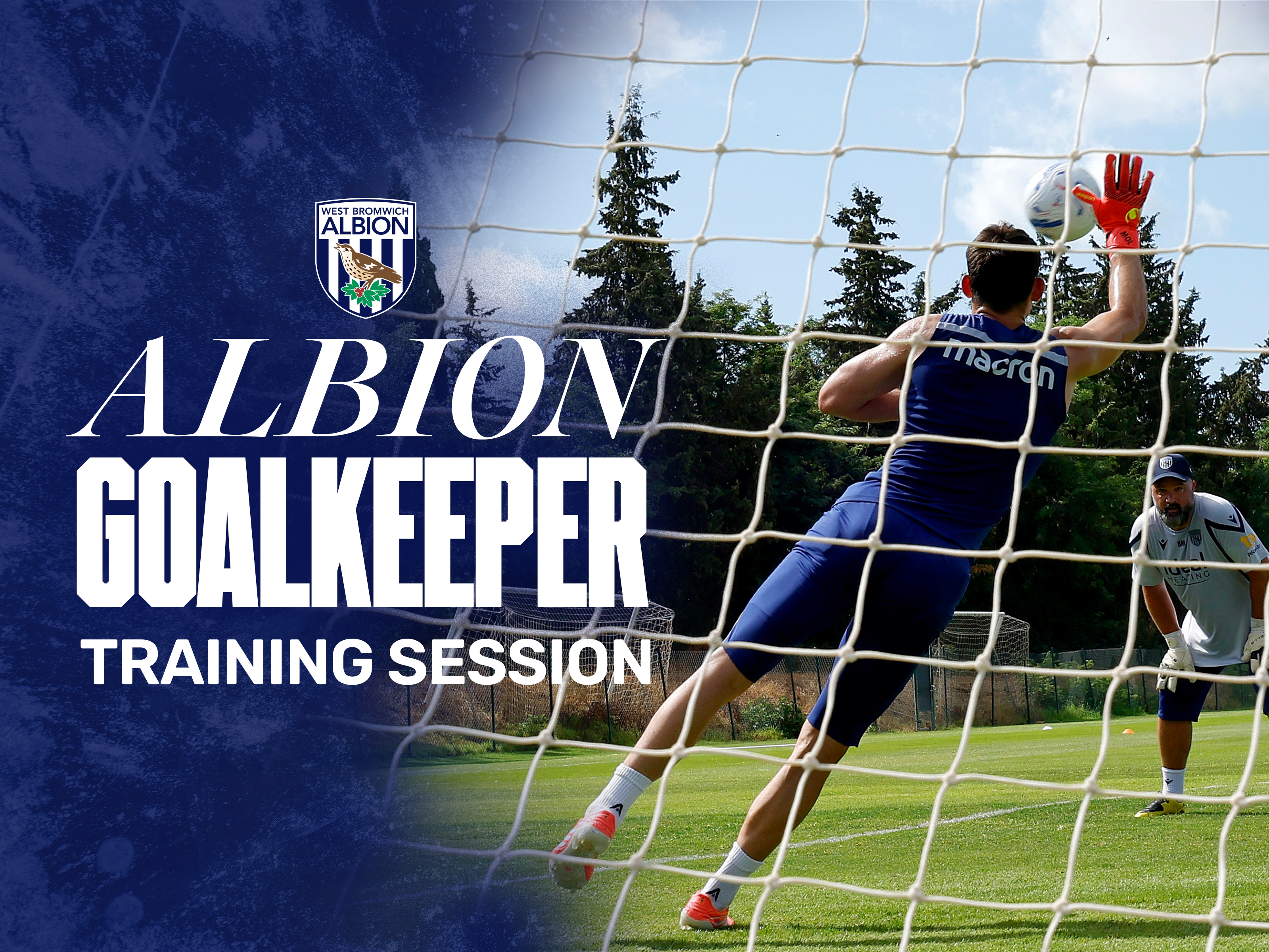 Albion goalkeeper training graphic with an image of Max O'Leary making a save on