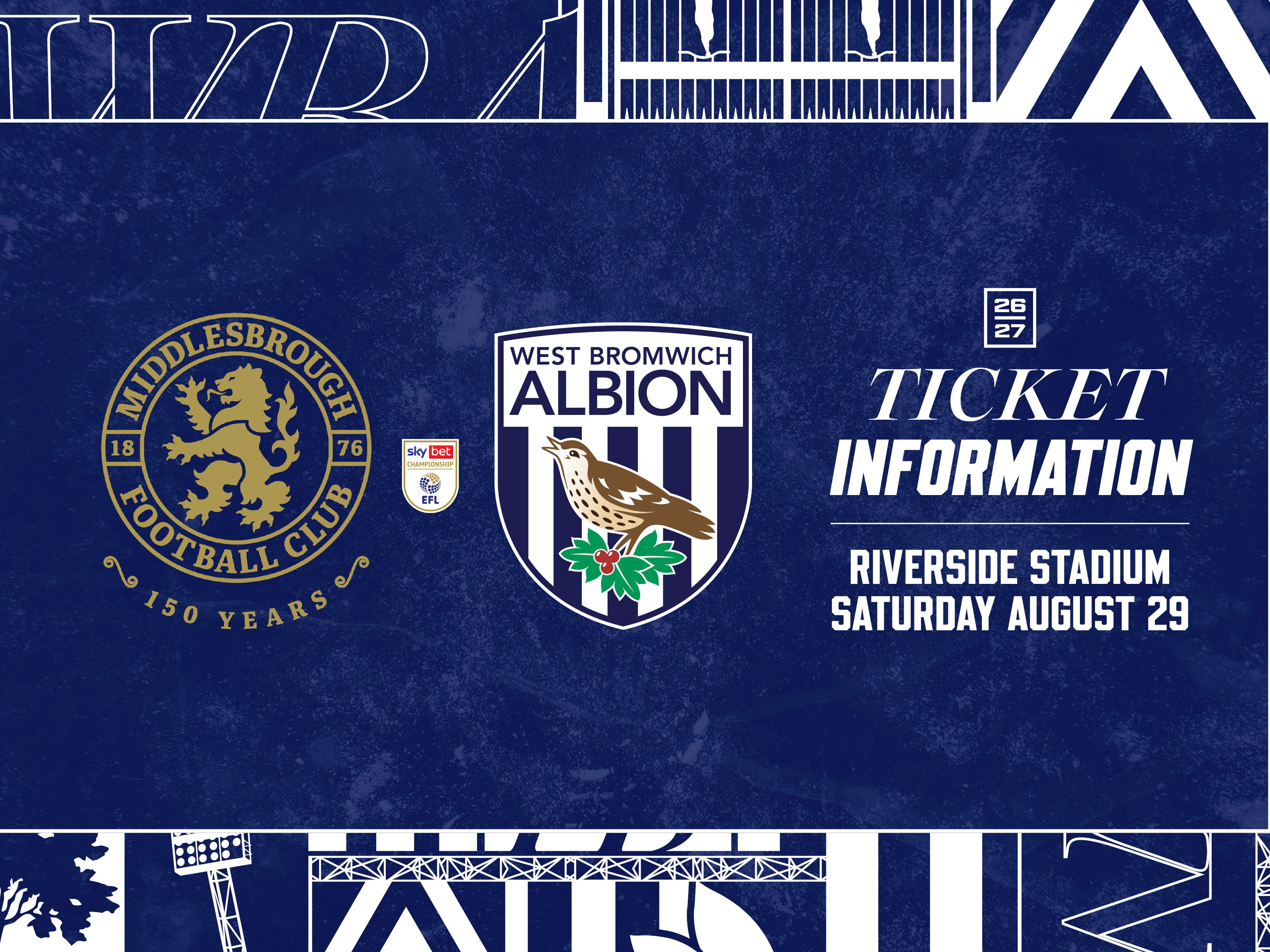 A ticket graphic displaying information for Albion's away game against Middlesbrough
