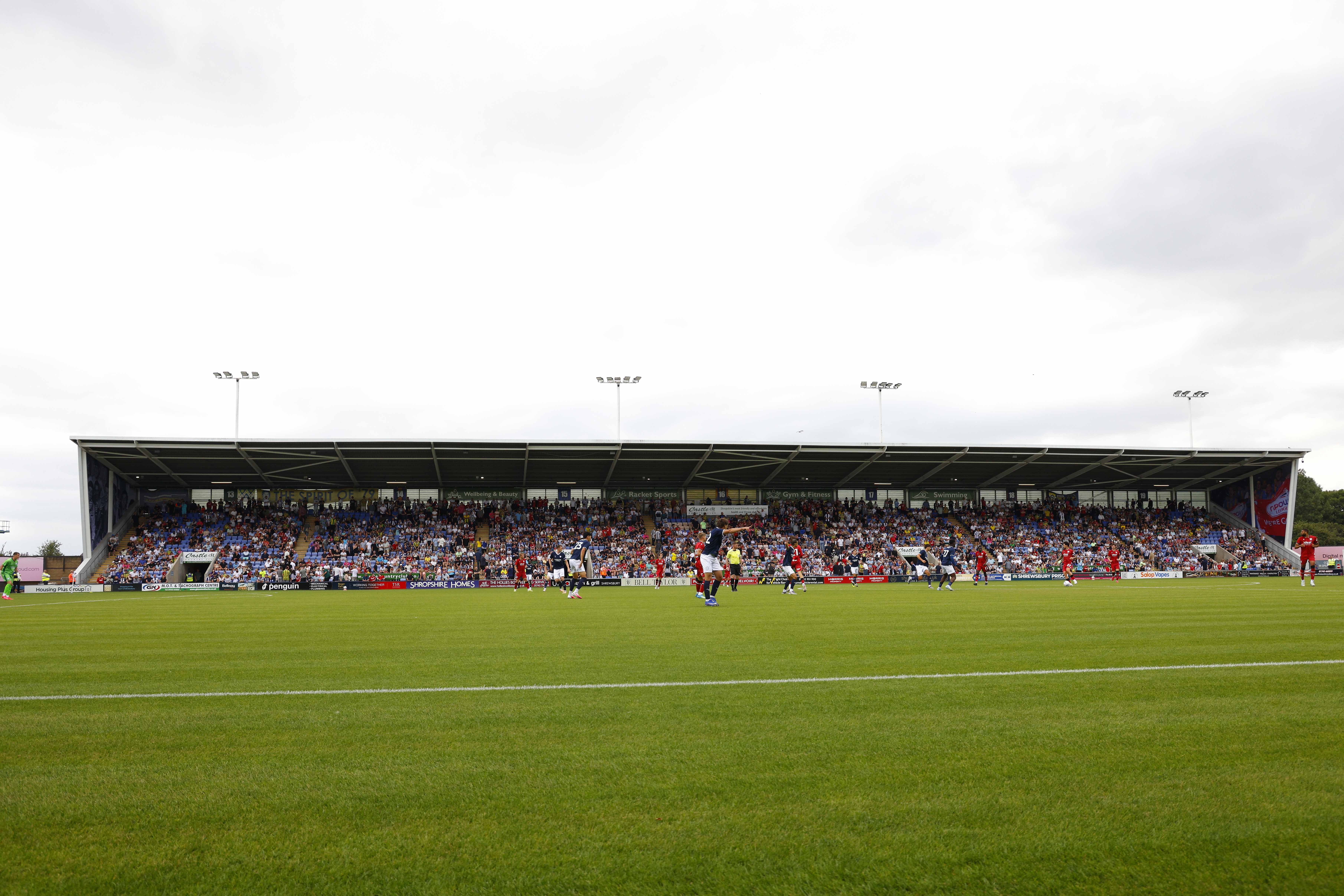 A view of the whole away end at Shrewsbury
