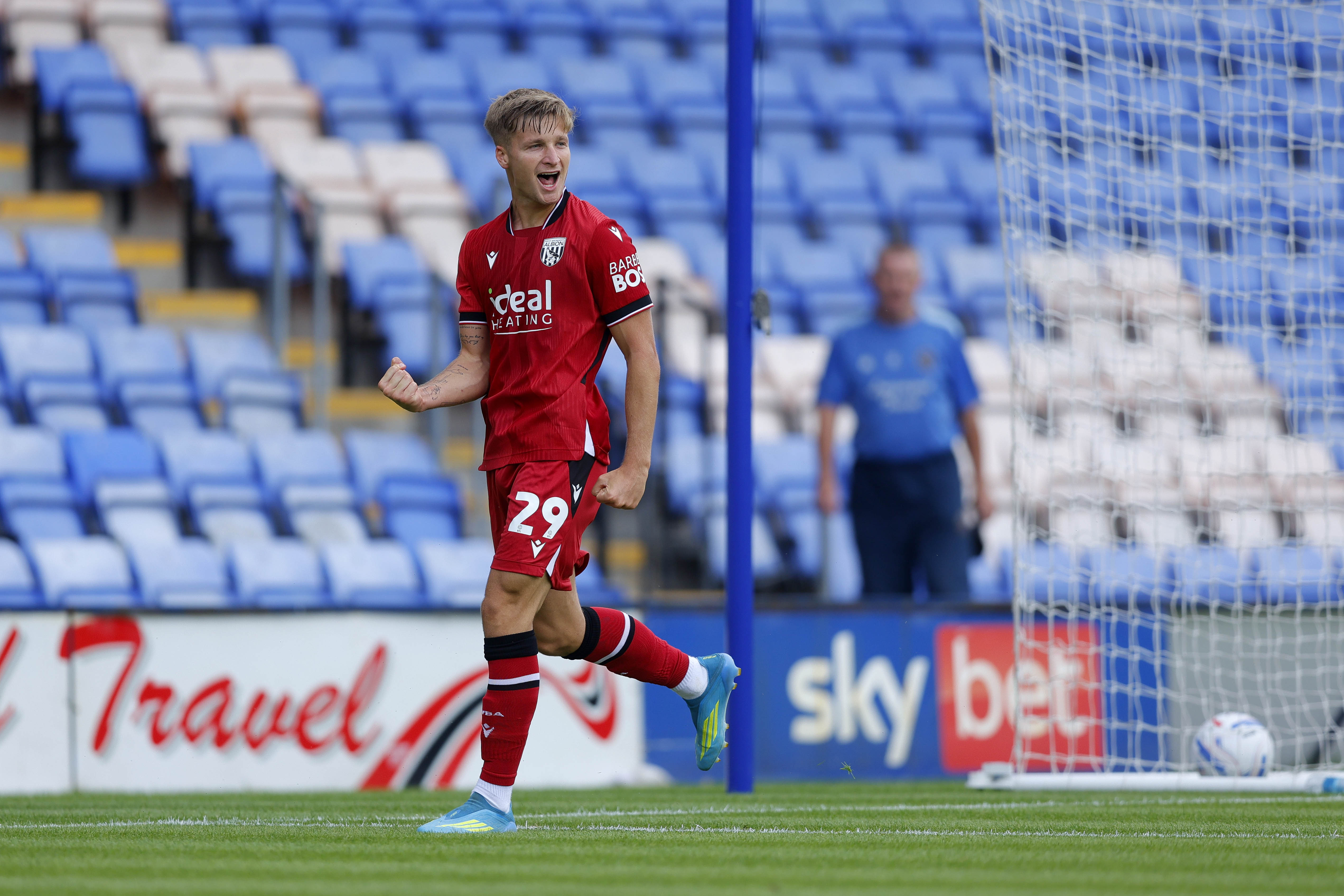JJ Morgan celebrates his second goal against Shrewsbury