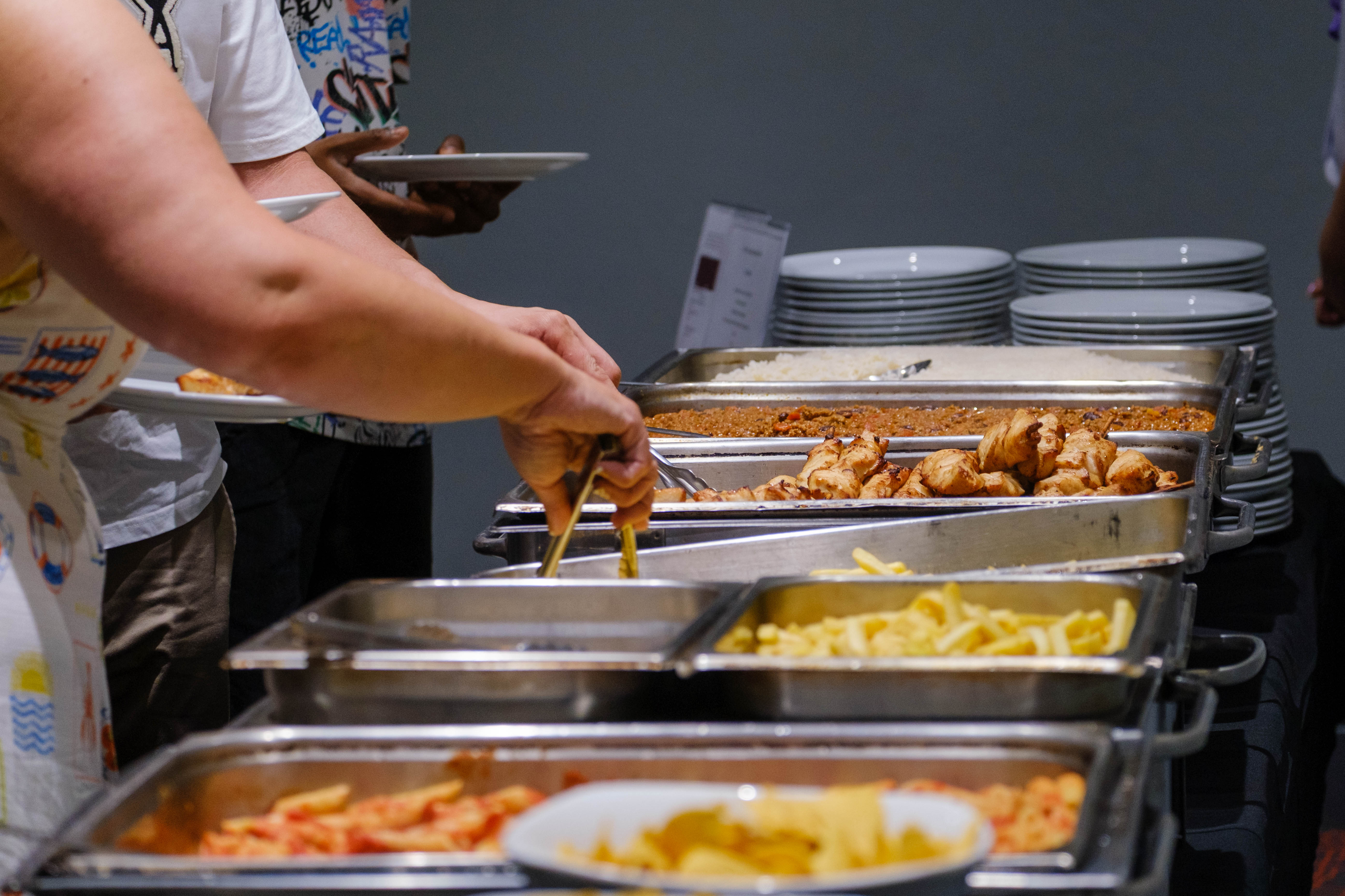 Close-up of buffet trays