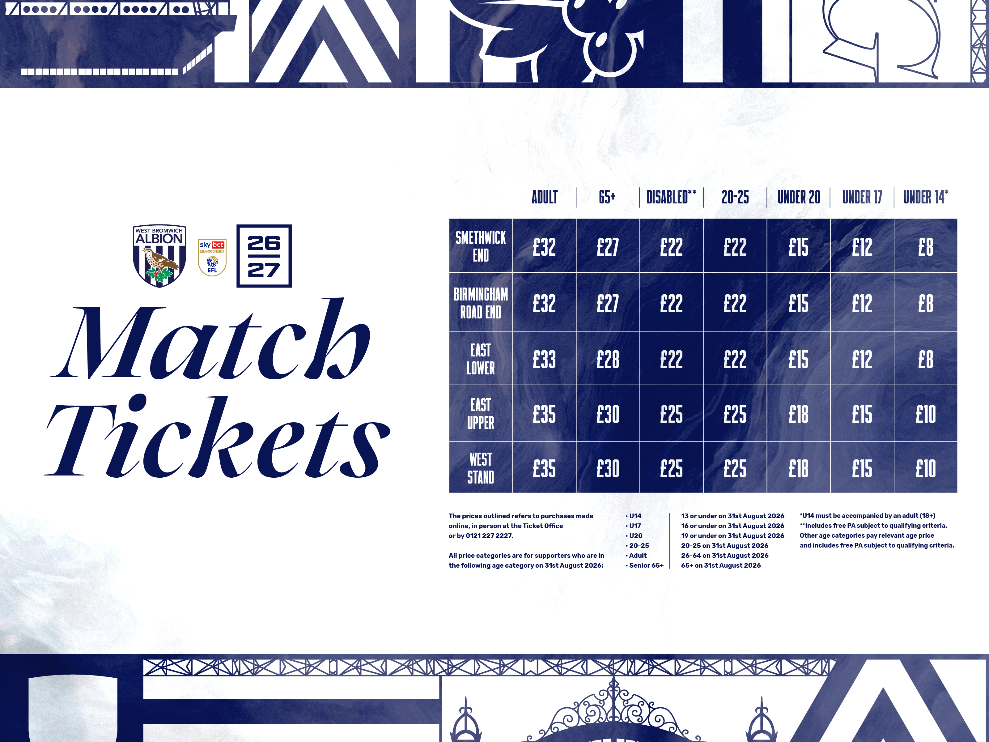A match ticket prices graphic for the 2026-27 season