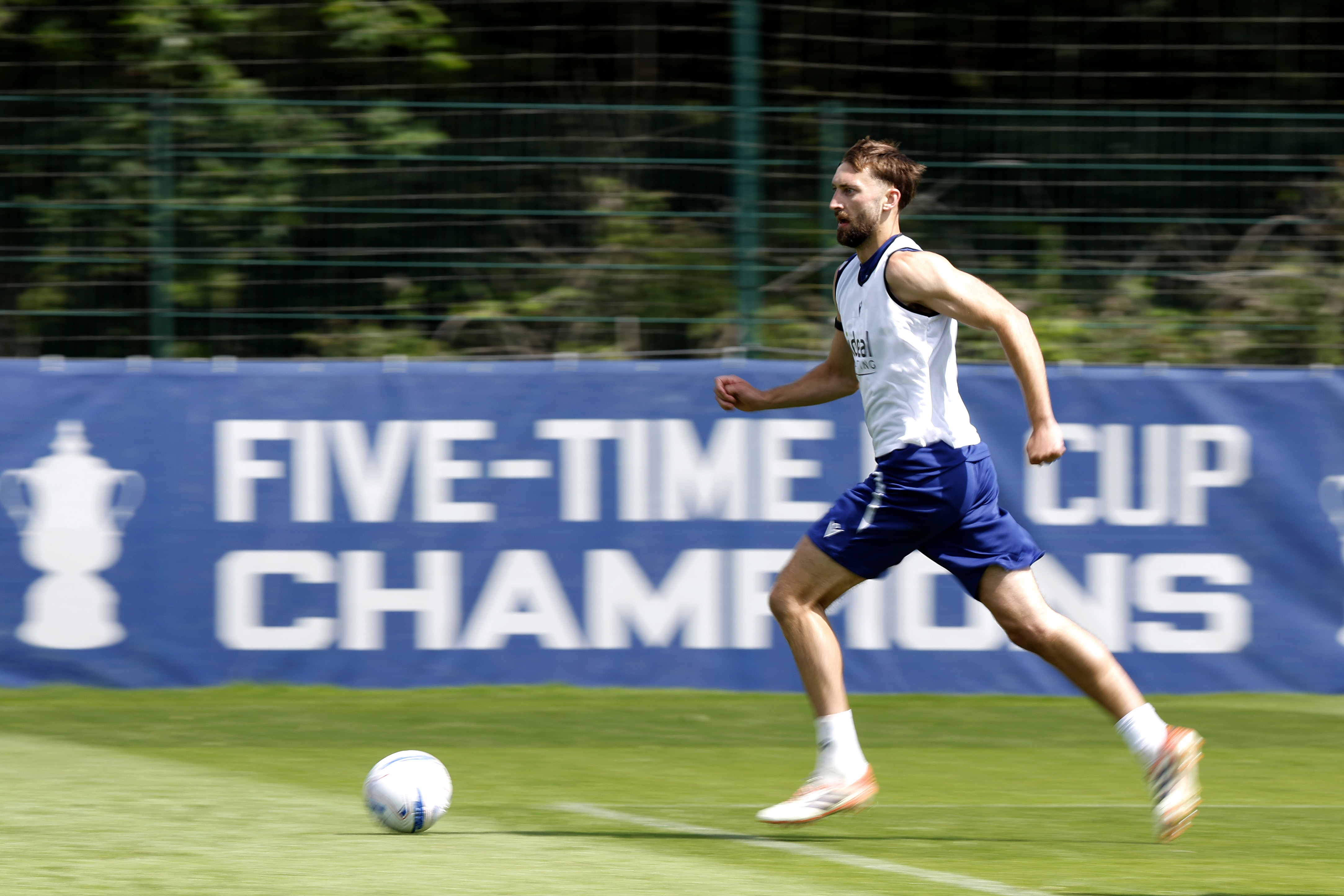 Nat Phillips on the ball in pre-season training.
