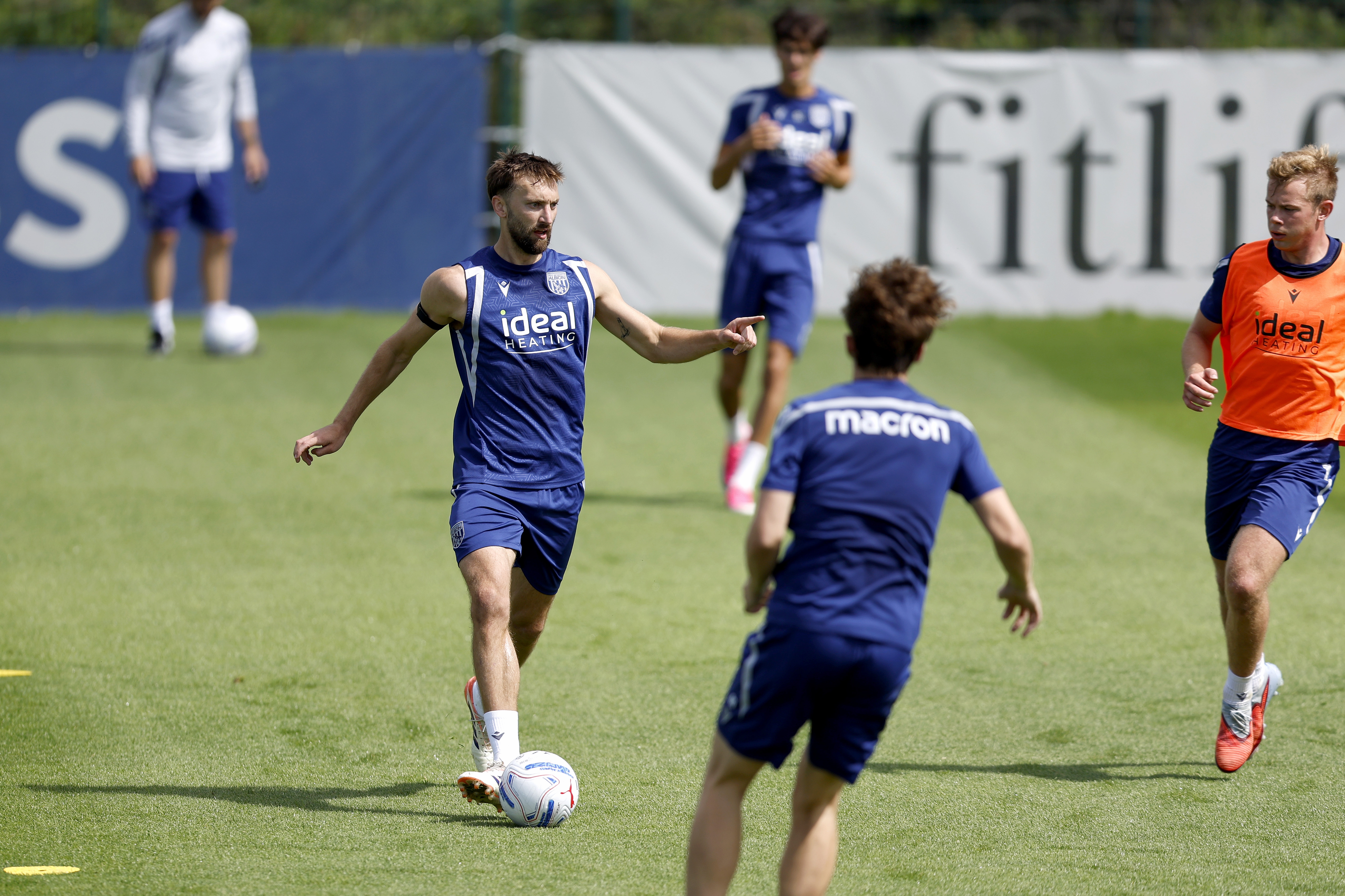 Nat Phillips on the ball in pre-season training.