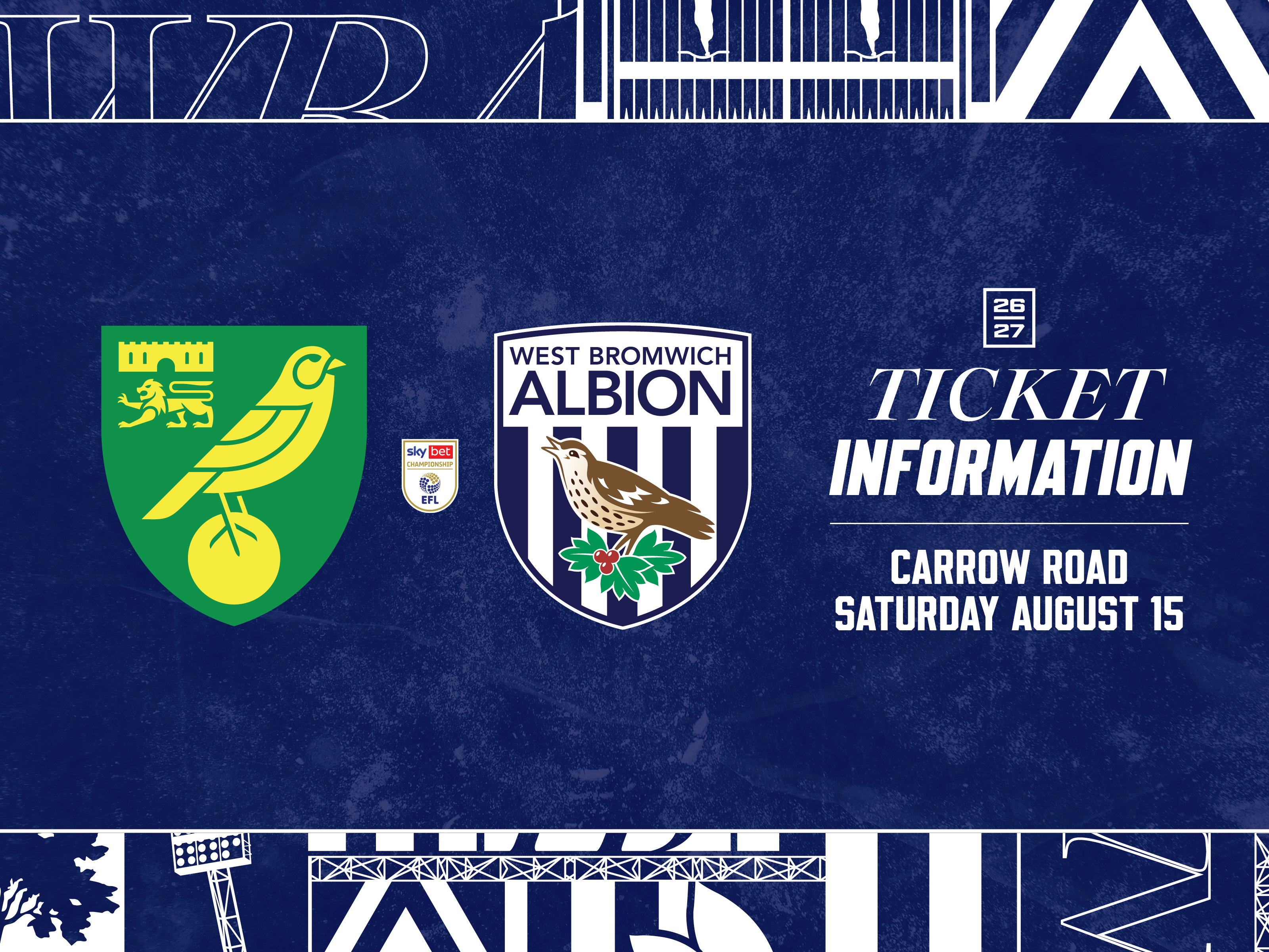 Norwich v WBA ticket graphic with both club badges on