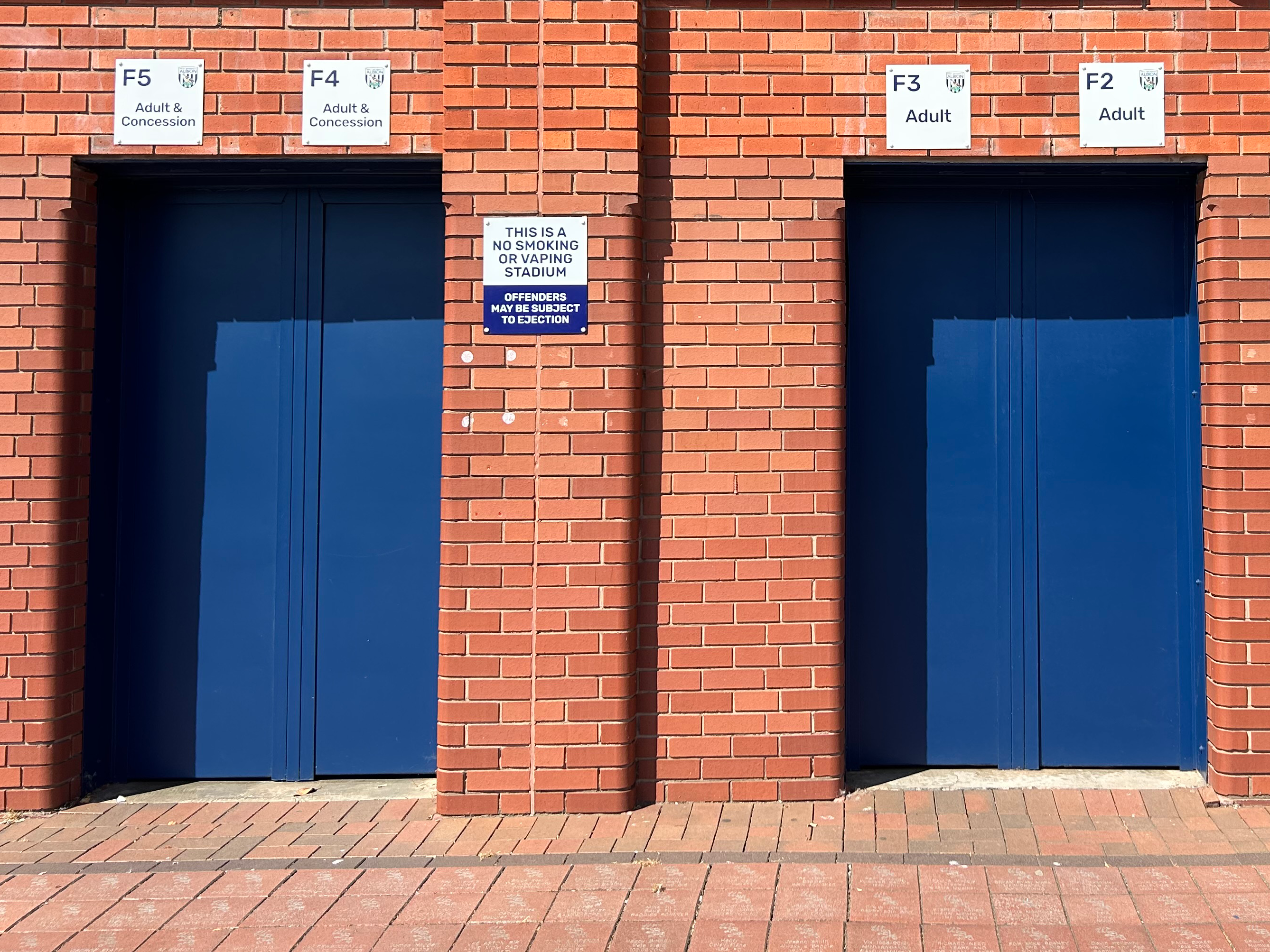 An adults and concessions entrance alongside an adults-only entrance to The Hawthorns.