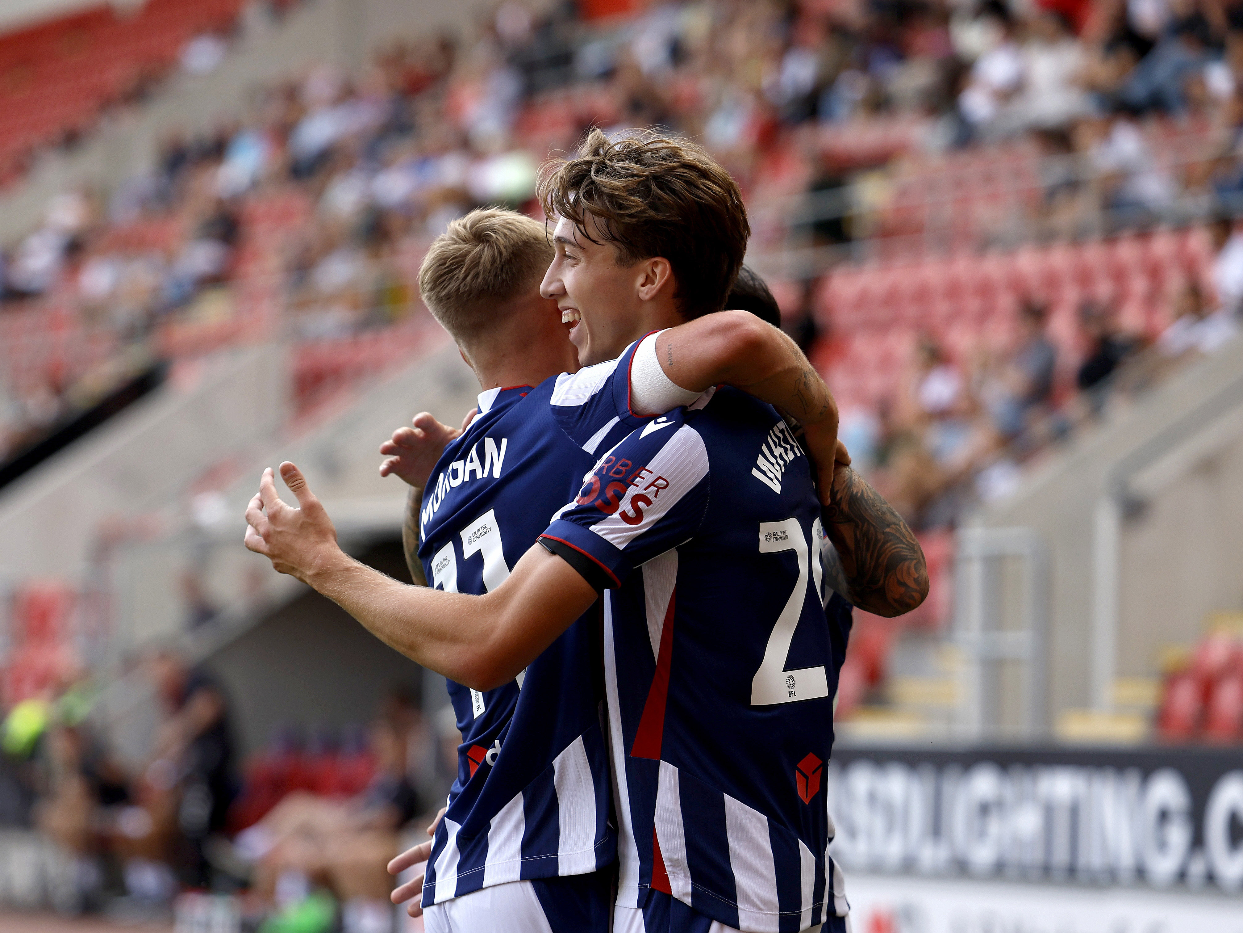 Harry Whitwell celebrates scoring.