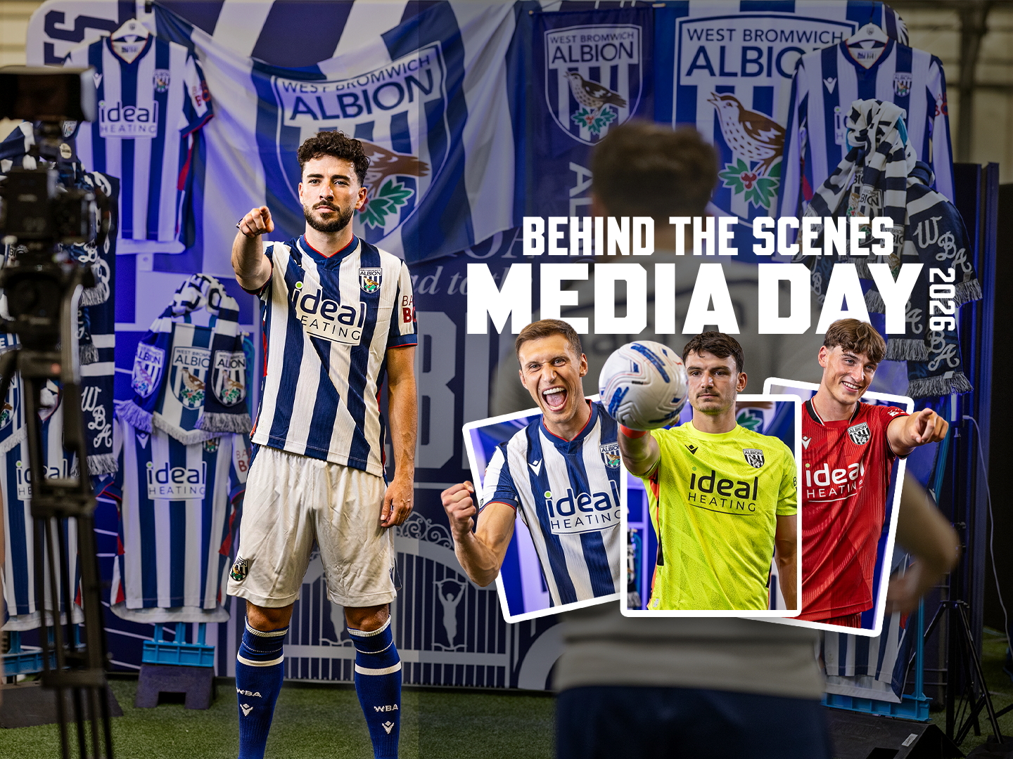 Albion's media day thumbnail with images on of players smiling, pointing and looking at the camera 