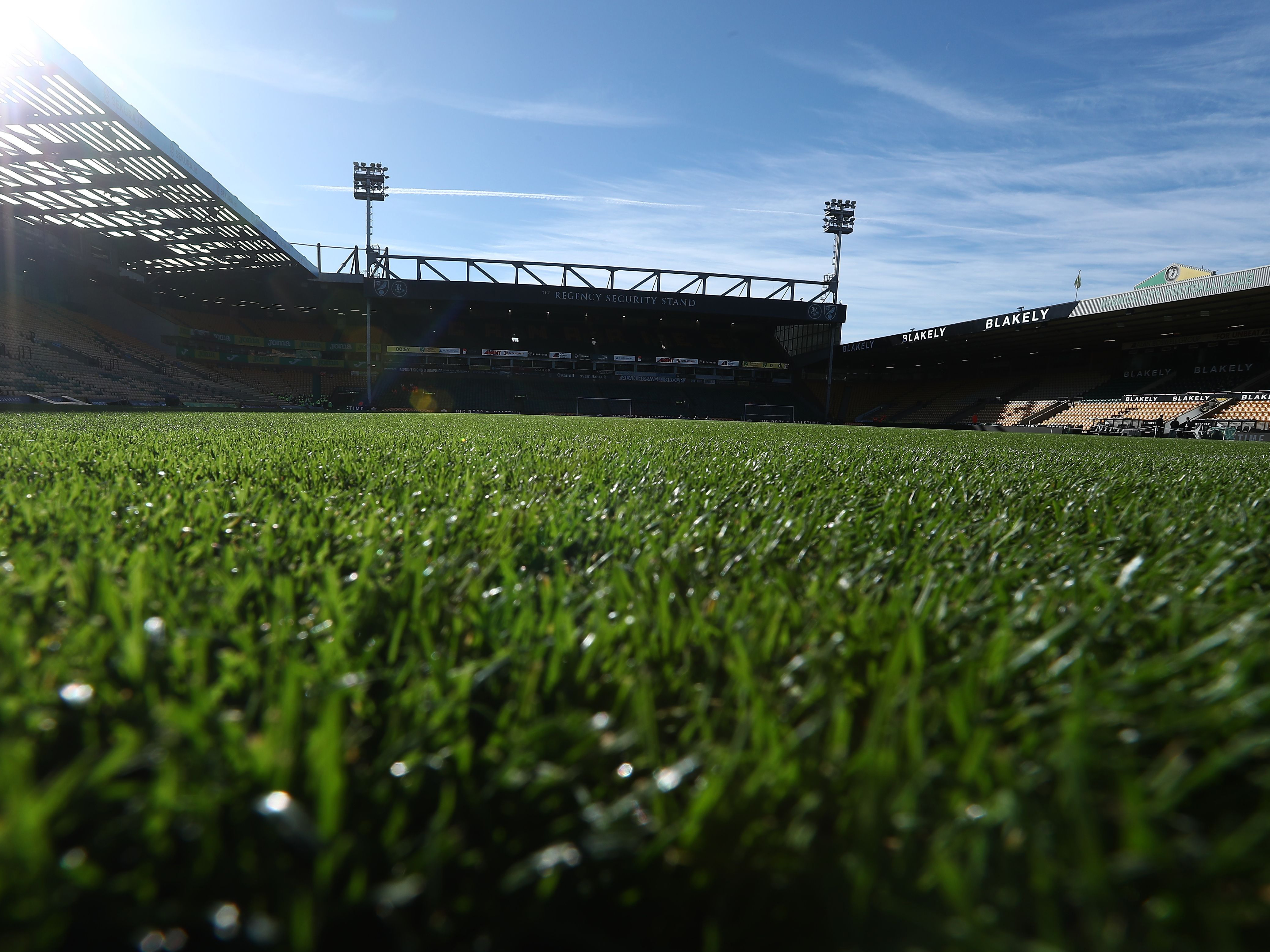 A general view of Carrow Road from pitch level