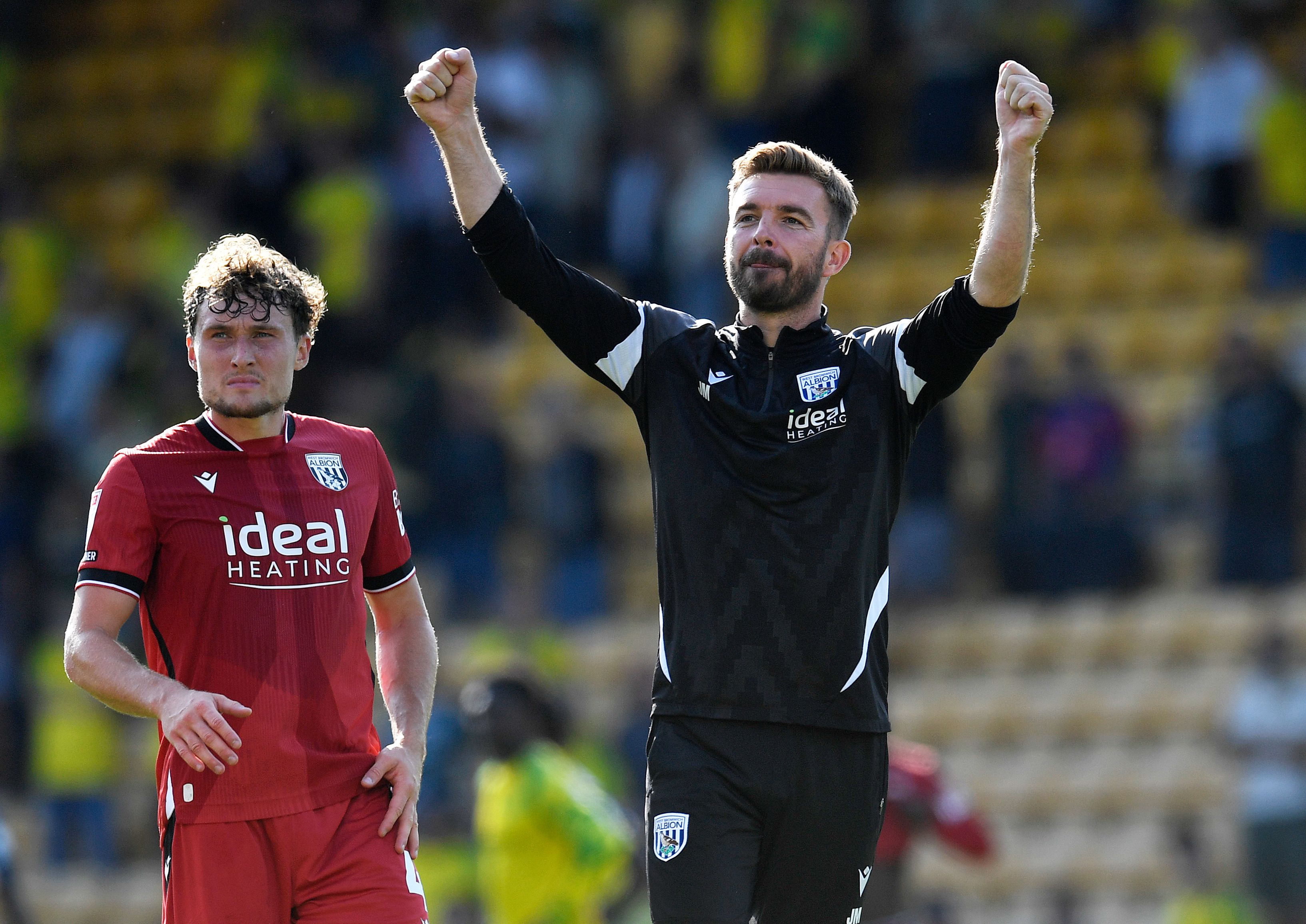 James Morrison with his arms in the air after the Norwich game