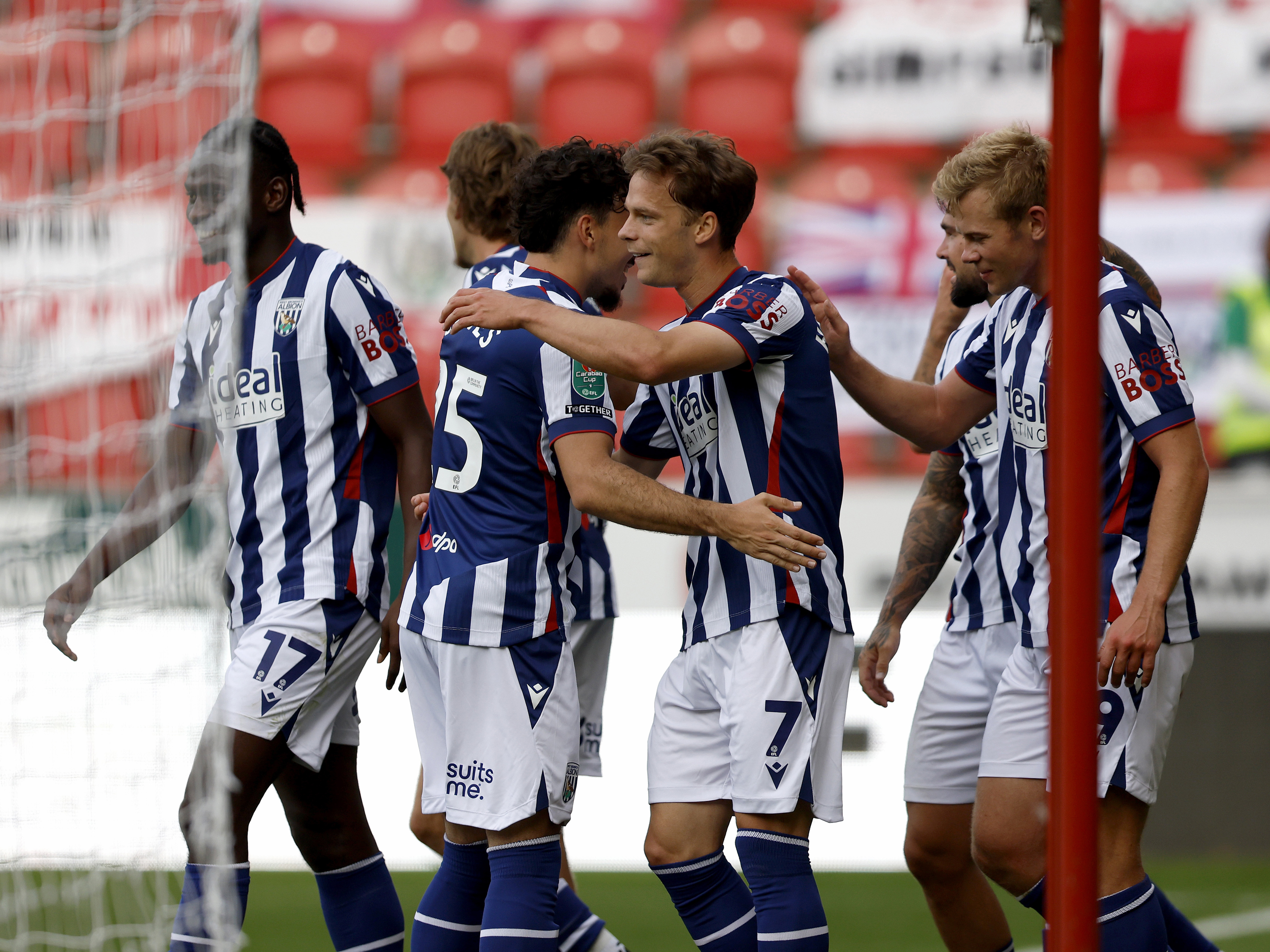An image of Albion celebrating a goal against Rotherham