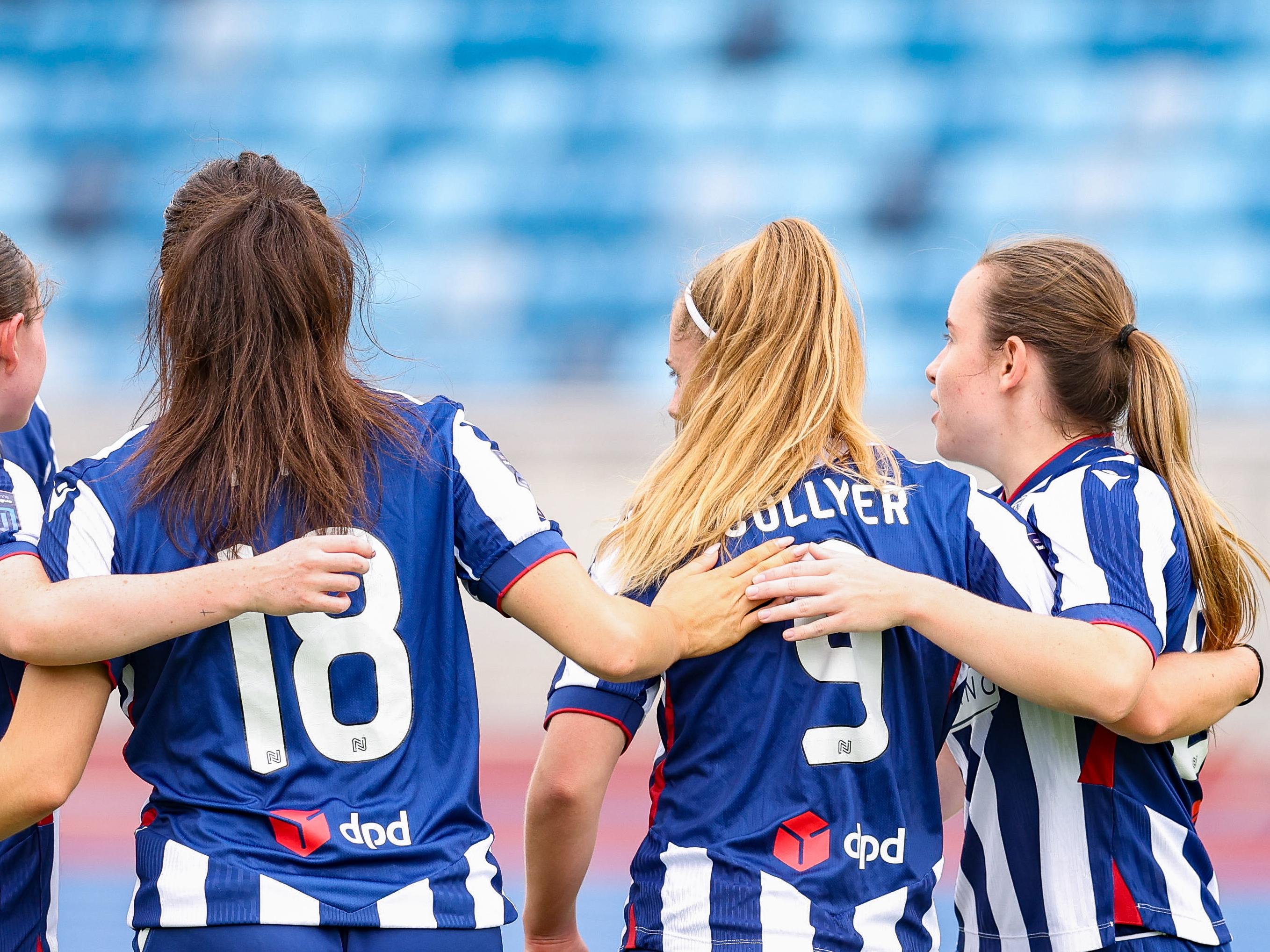 Albion Women celebrating against Sporting Khalsa.