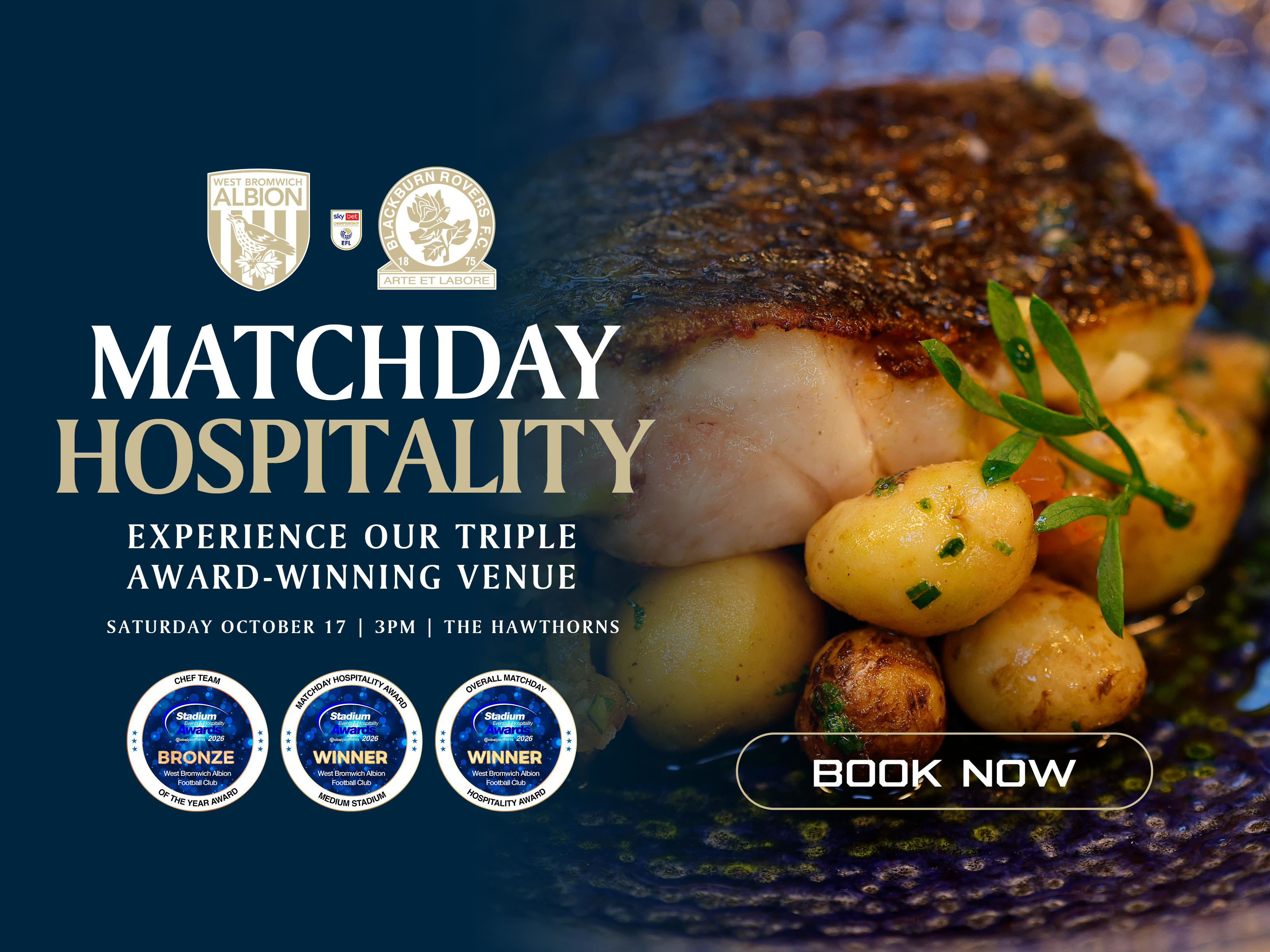 A matchday hospitality graphic for Blackburn