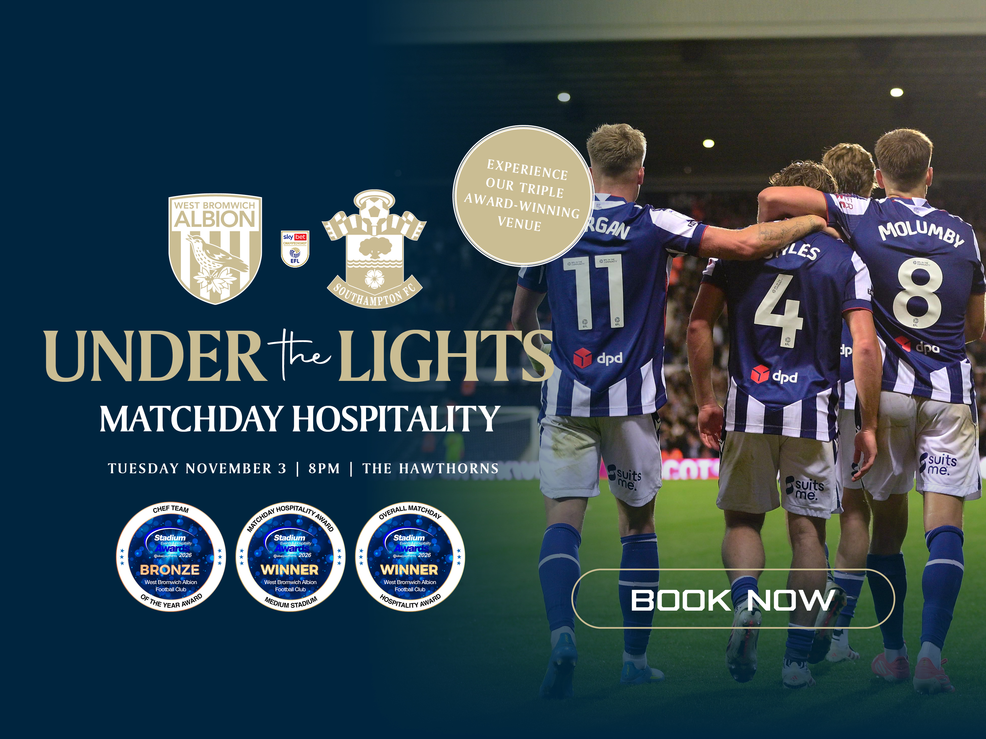 A matchday hospitality graphic for Southampton