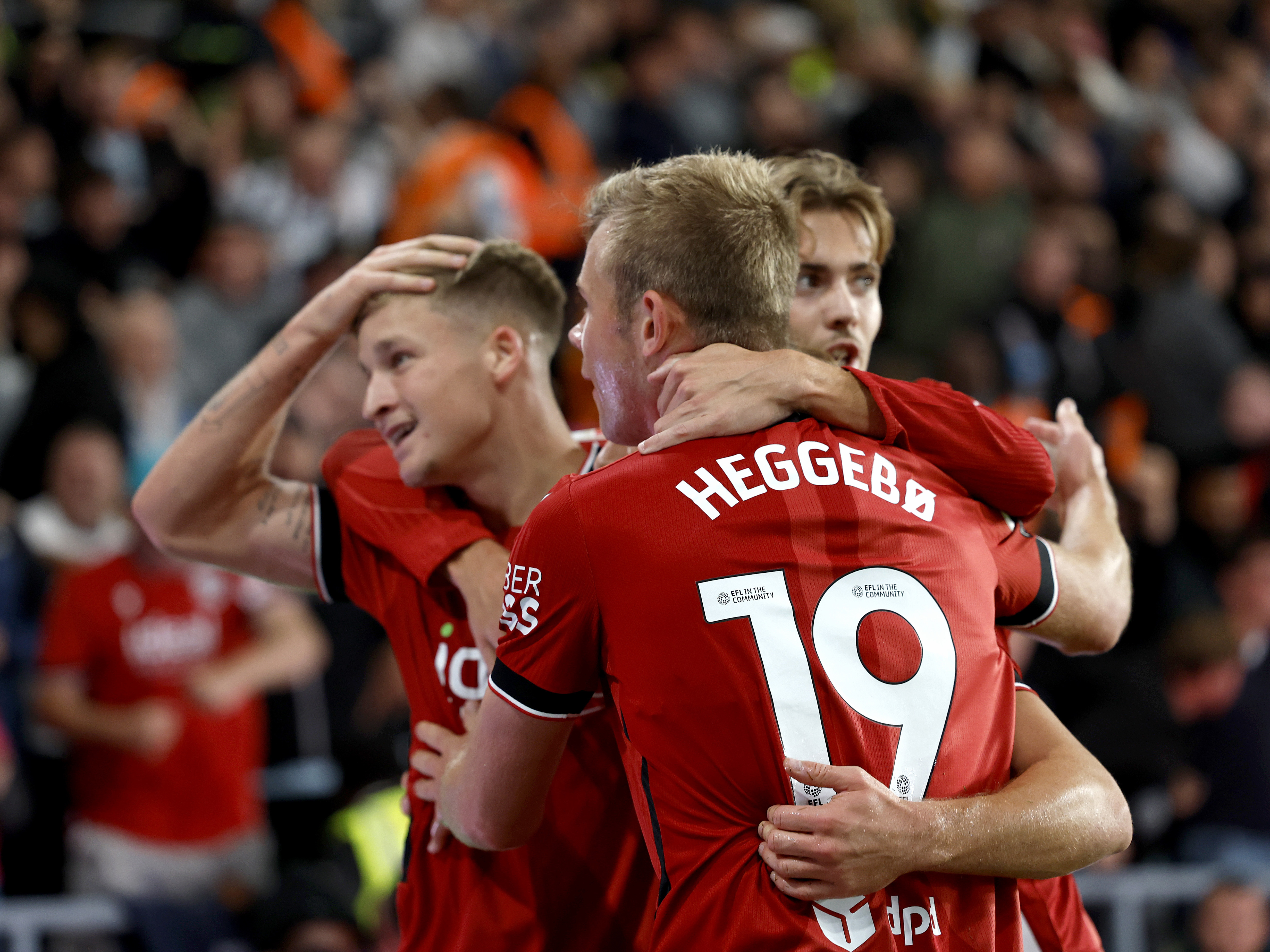 An image of Heggebo celebrating his goal against Derby