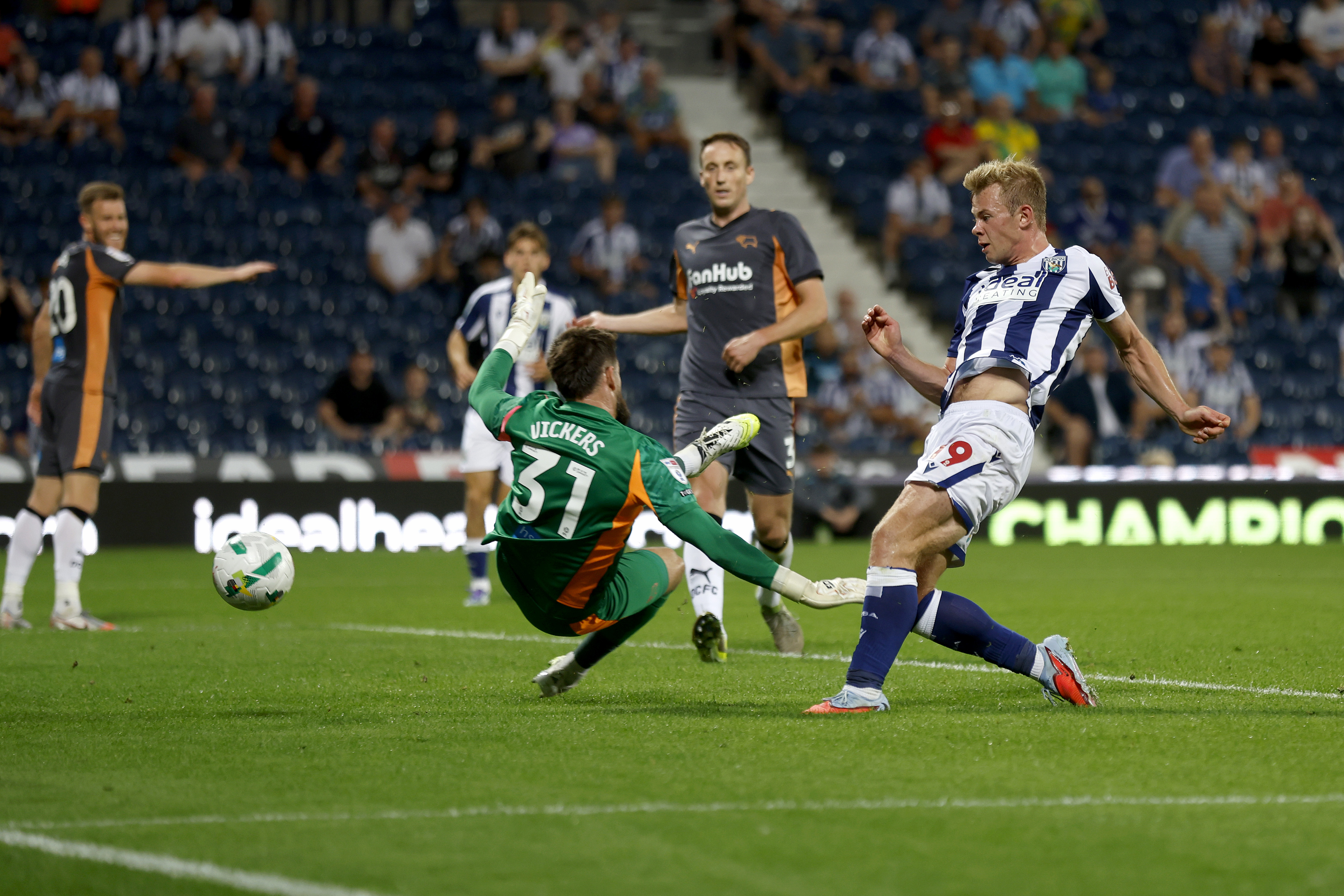 Aune Heggebø scoring a goal against Derby at The Hawthorns in August 2025