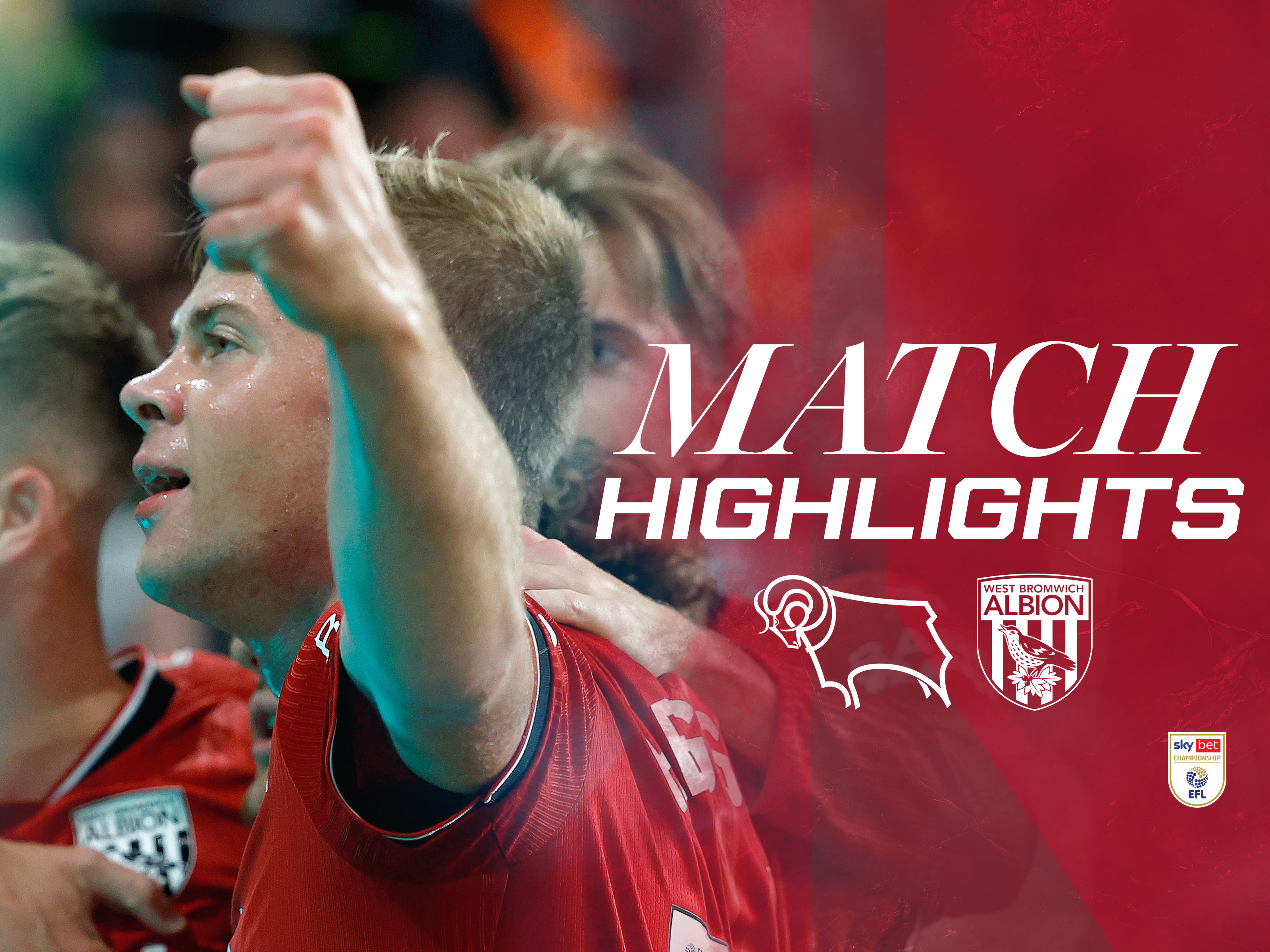 Derby County highlights with both badges on and an image of Aune Heggebø celebrating his goal in the red kit 