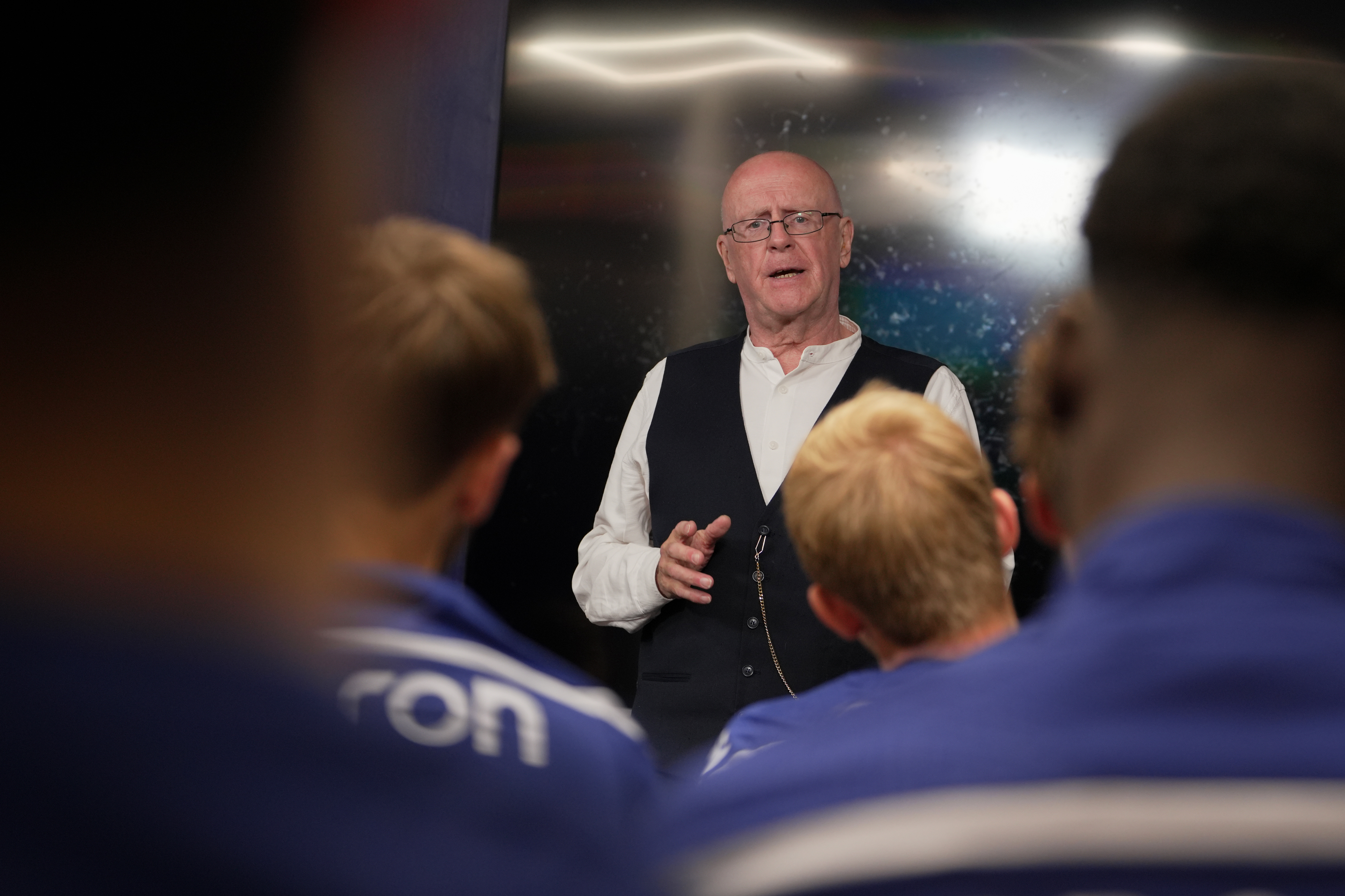 John Homer speaking to WBA players
