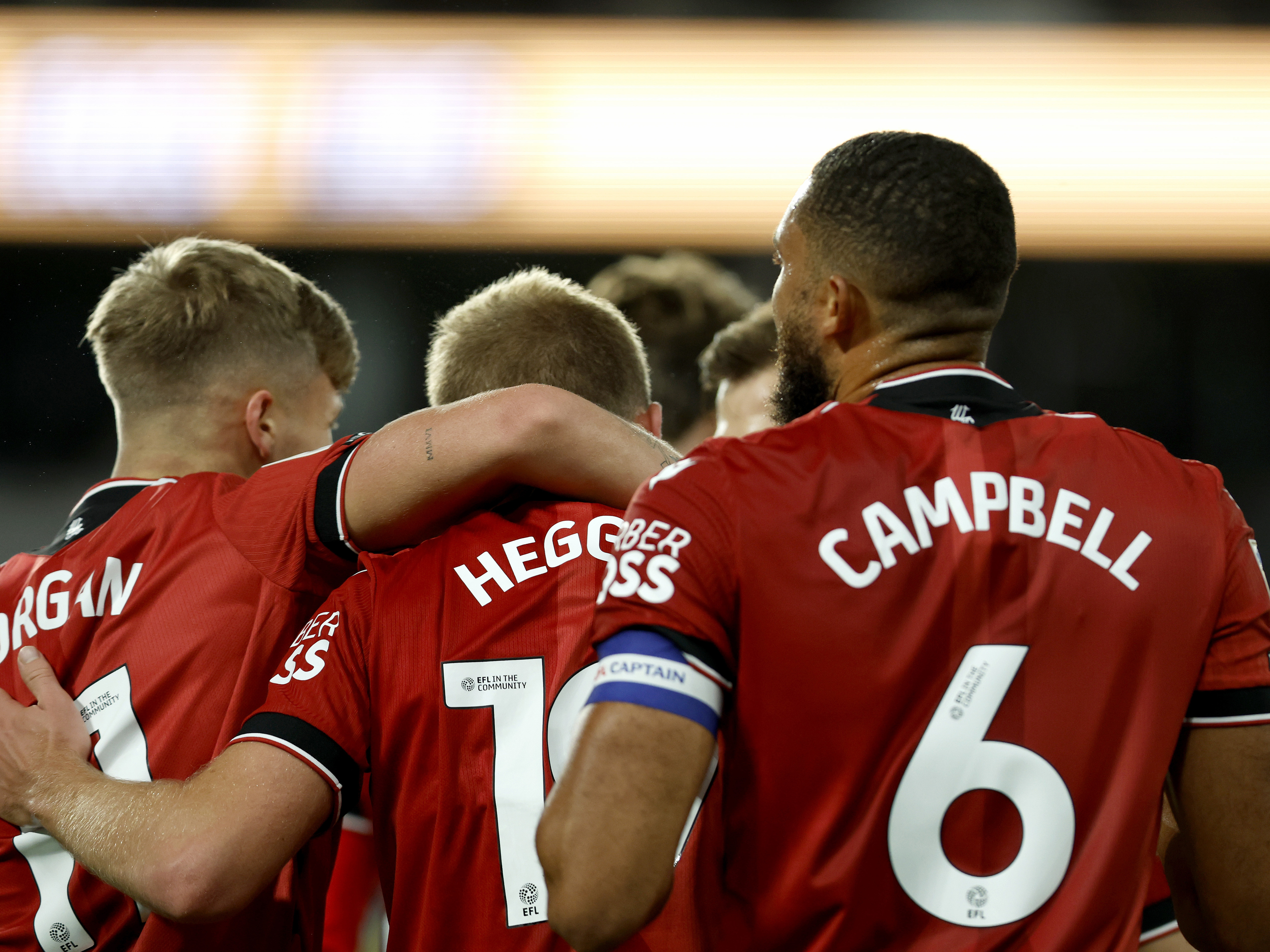 An image of Albion celebrating their goal against Derby
