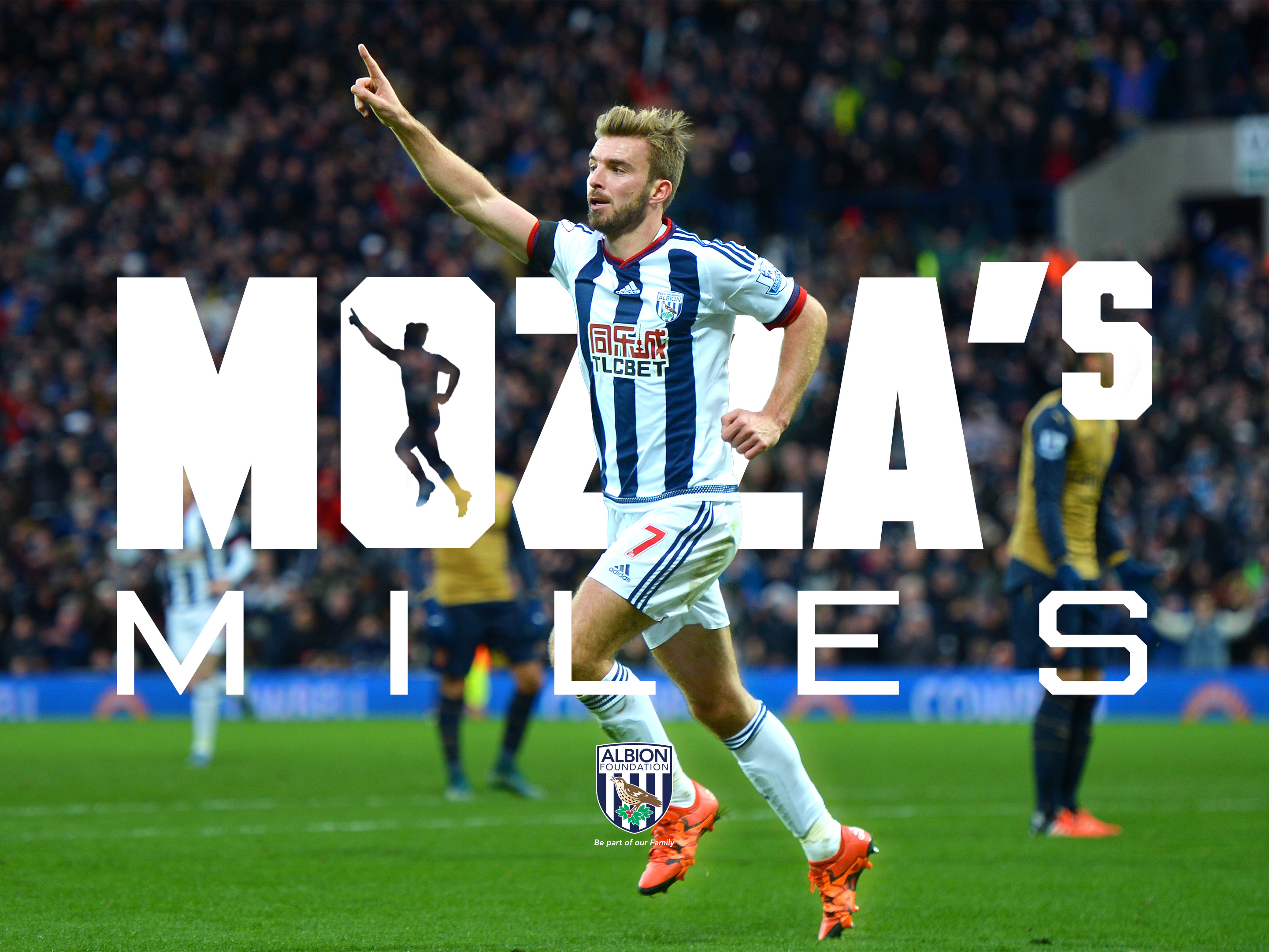 James Morrison celebrating, with Mozza's Miles text in the background.