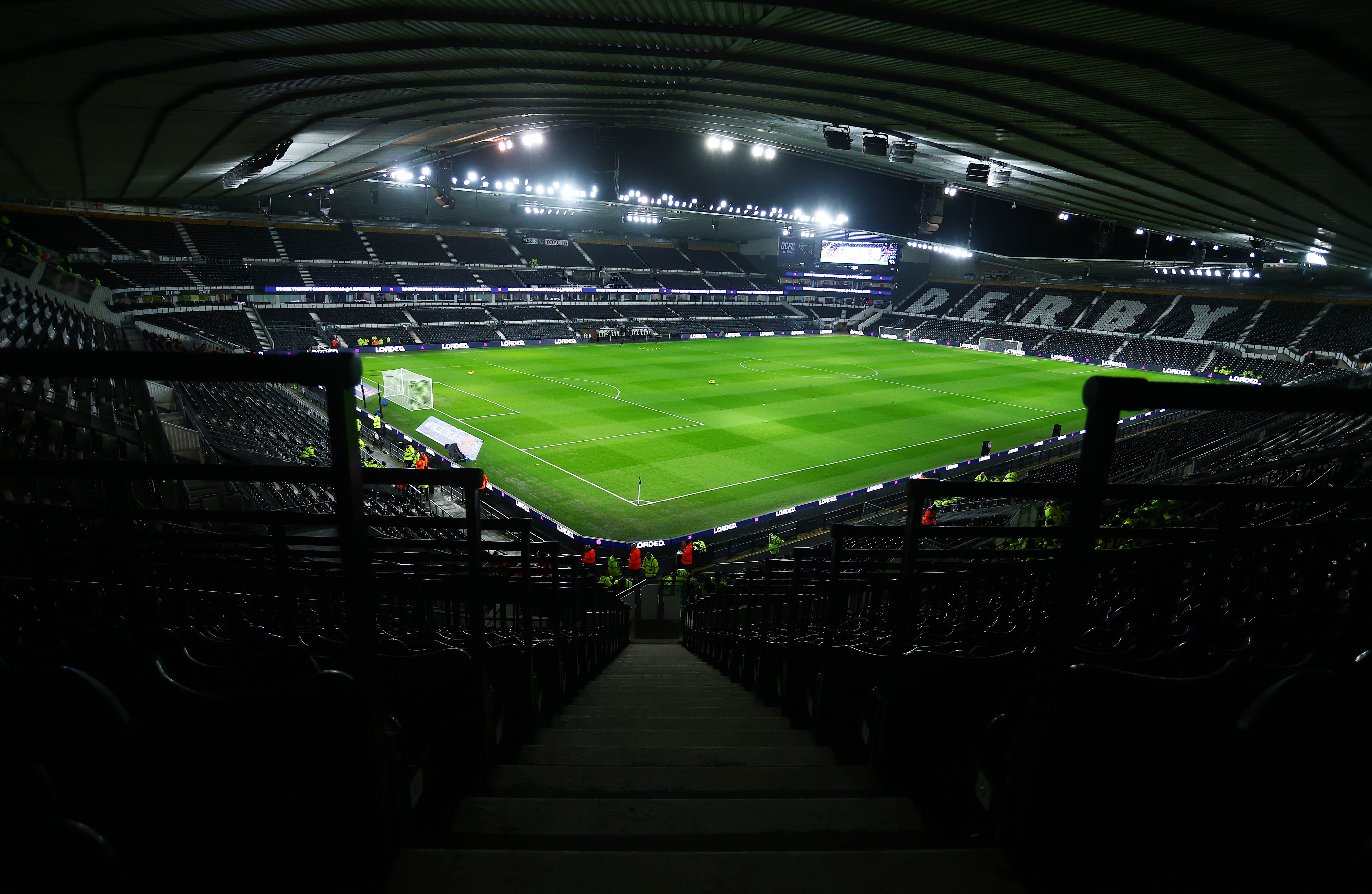 A general view of Pride Park at night 