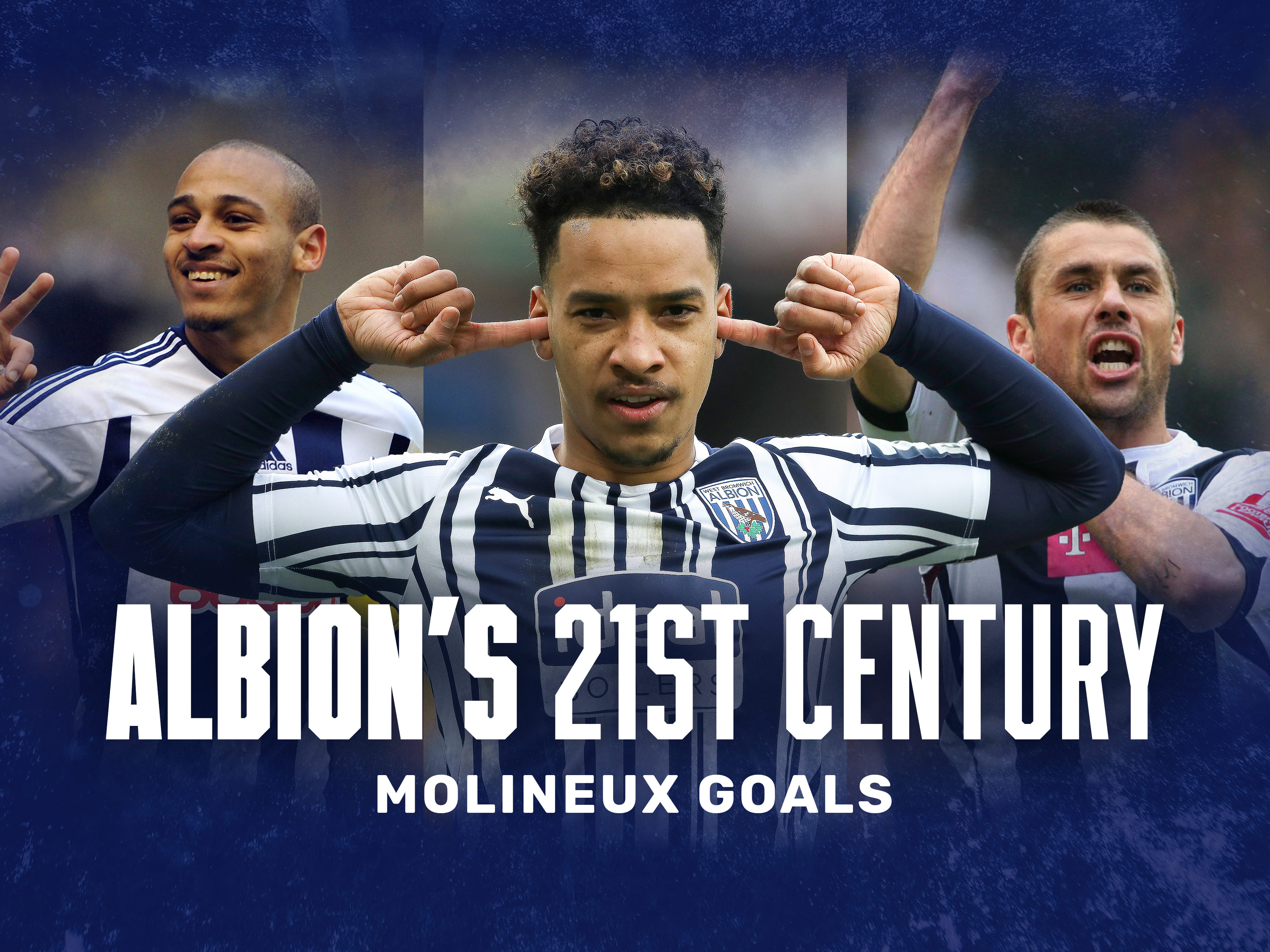 Albion's 21st century Molineux goals graphic with Peter Odemwingie, Matheus Pereira and Kevin Phillips all celebrating strikes