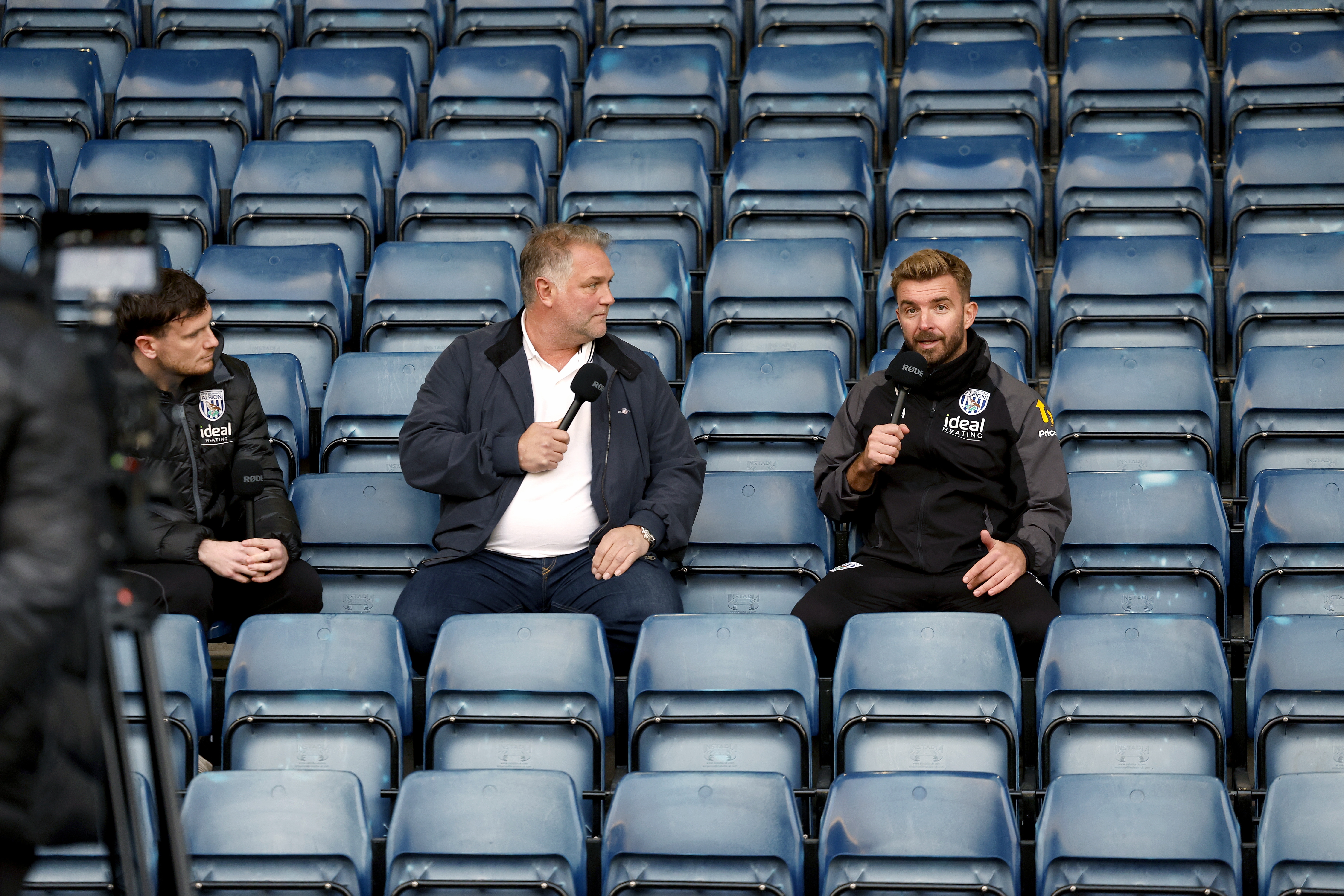 James Morrison being interviewed while sat in the stand at The Hawthorns