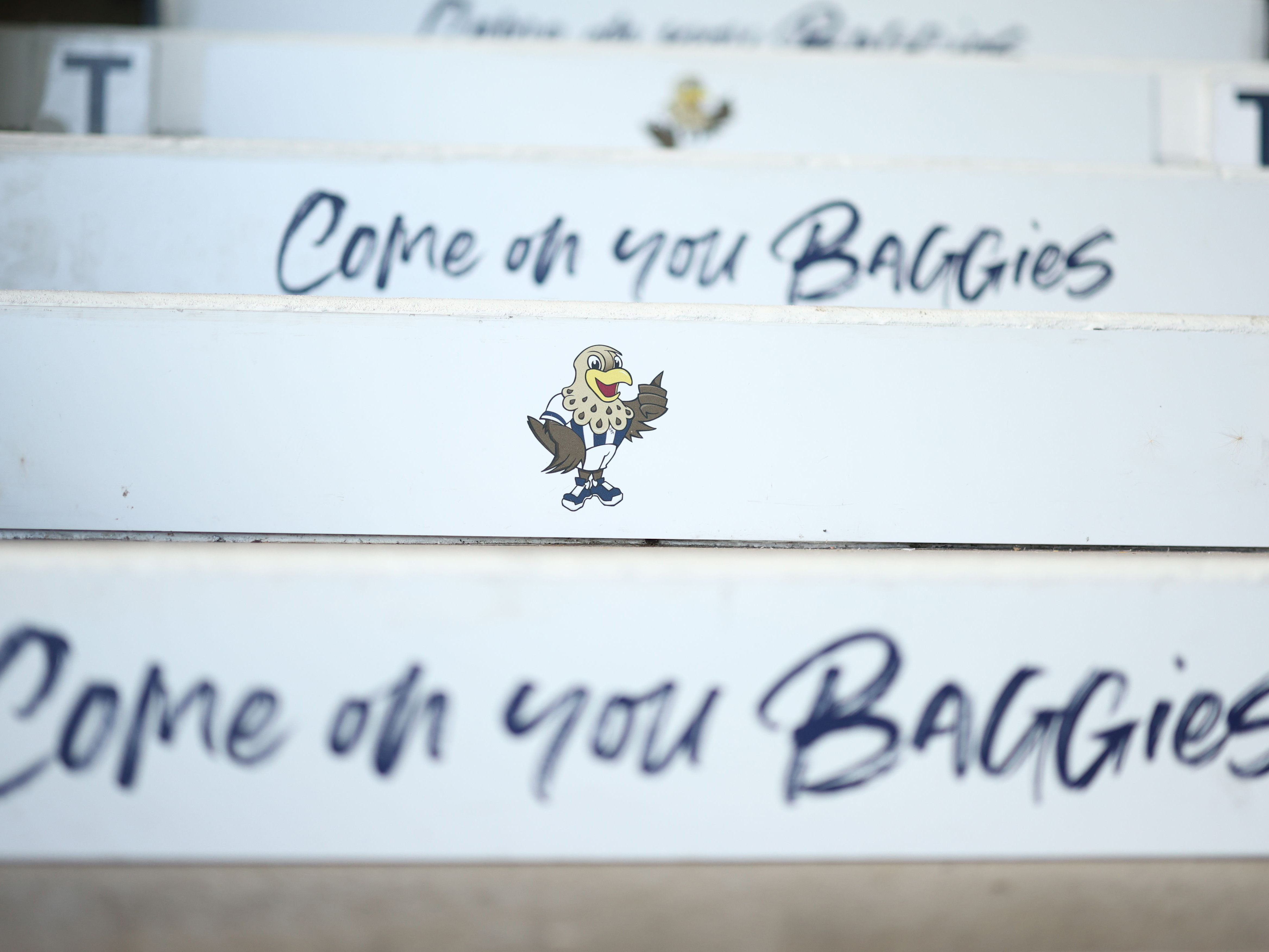 An image of 'come on you Baggies' on the stairs at The Hawthorns
