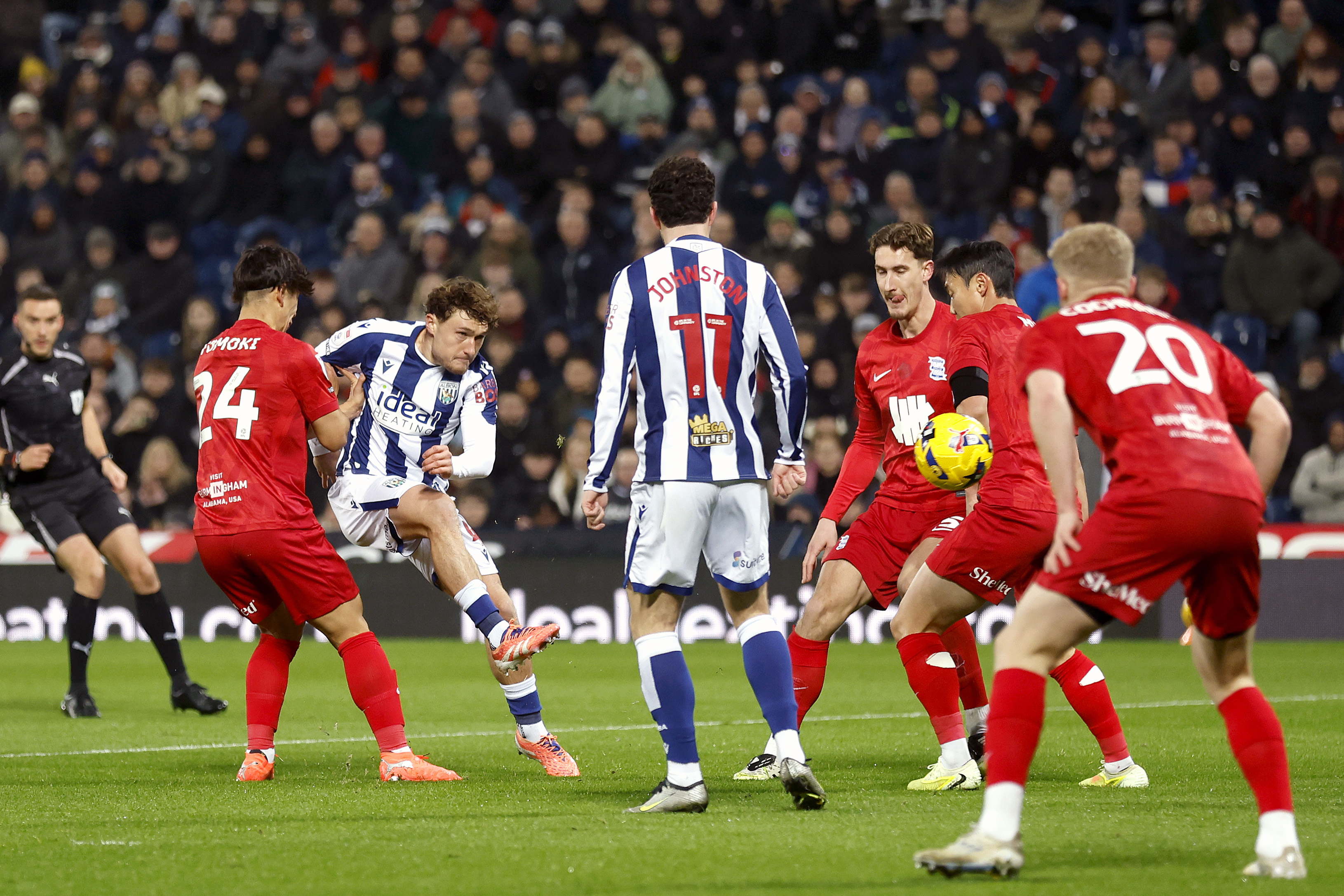 Several players in action during a game between WBA and Birmingham City at The Hawthorns in November 2025