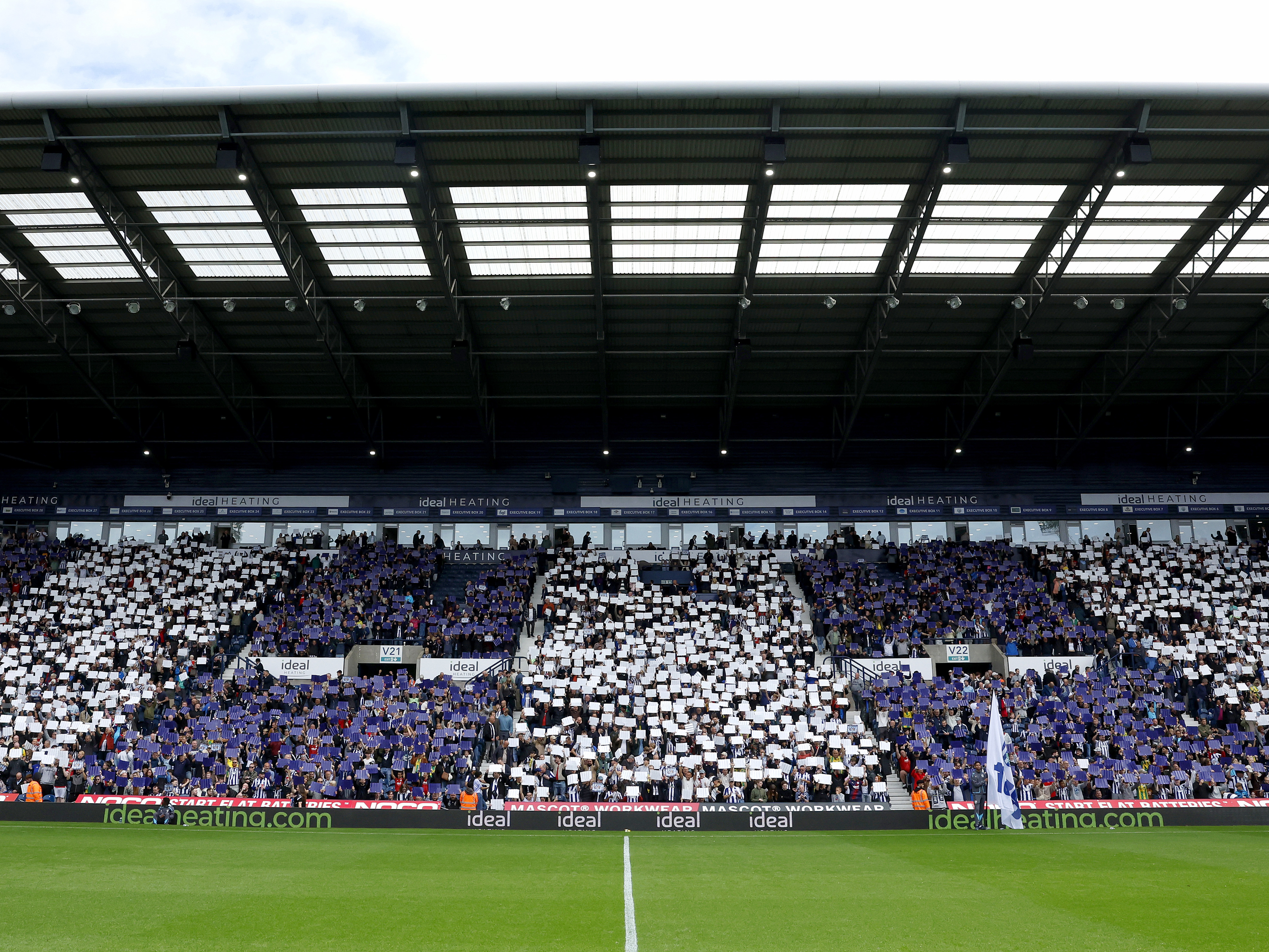 A blue-and-white display by the supporters in the East Stand before a game