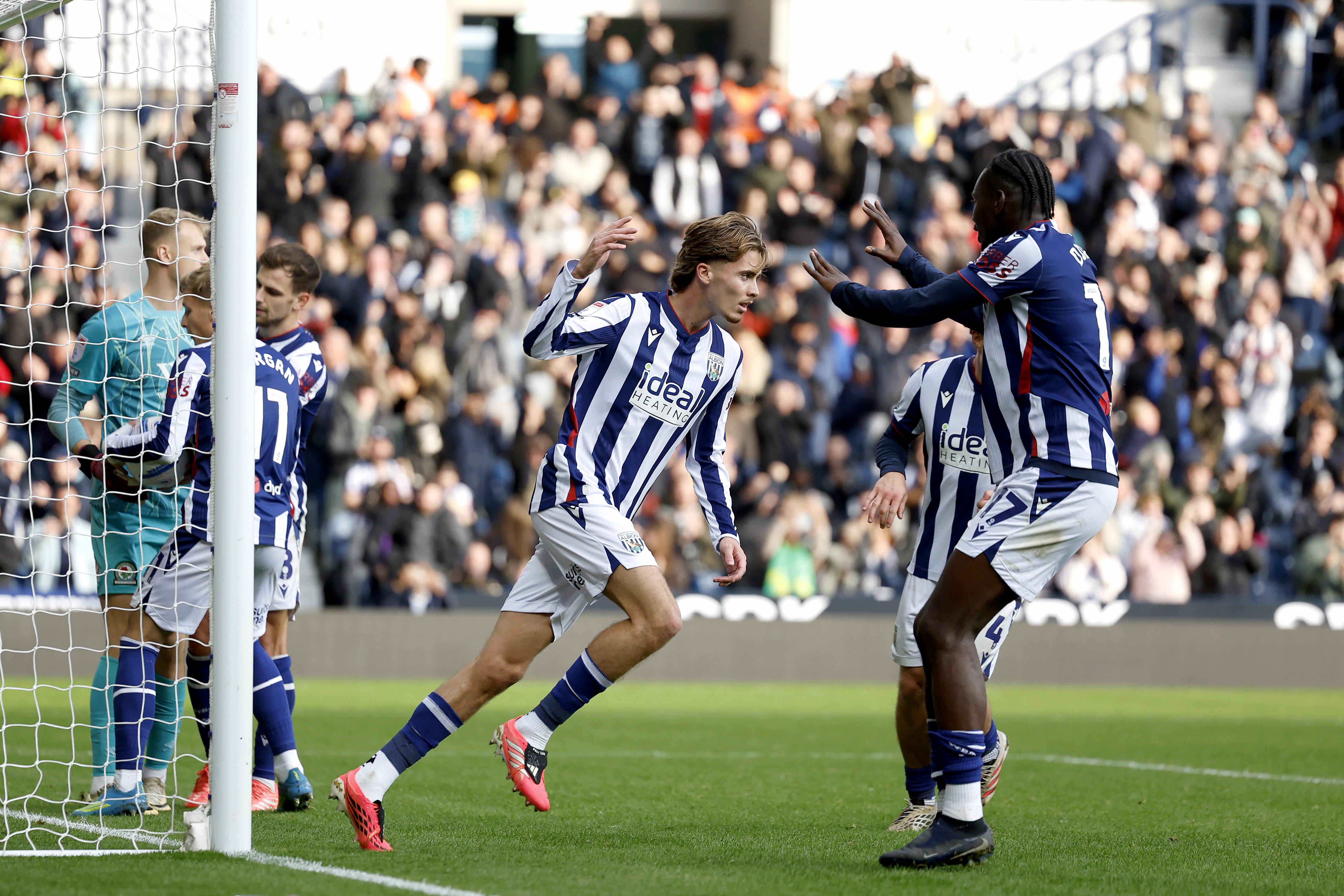 Isaac Price celebrates against Blackburn Rovers.