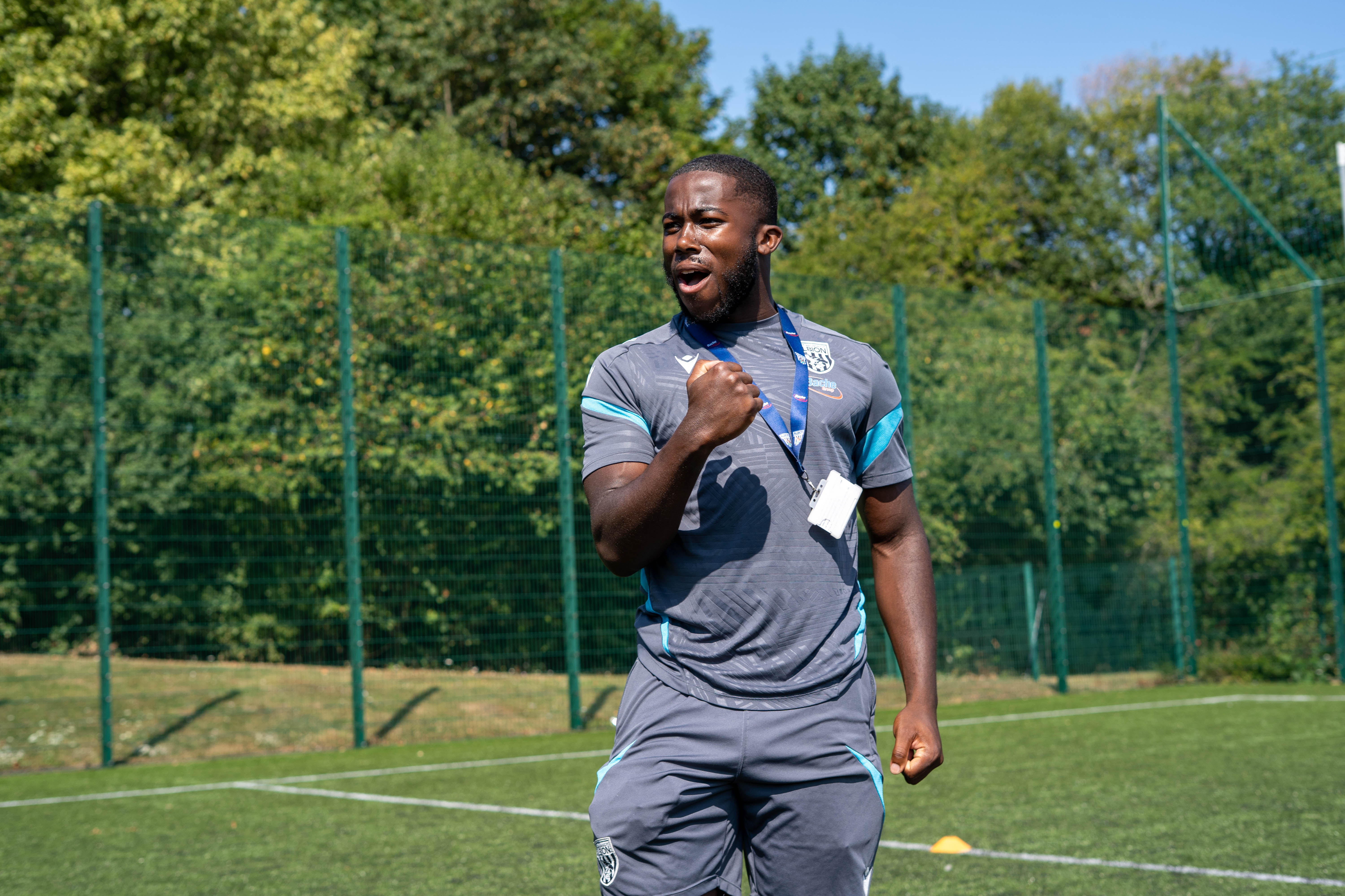 Kadeem Jordan celebrating in WBA Foundation attire 