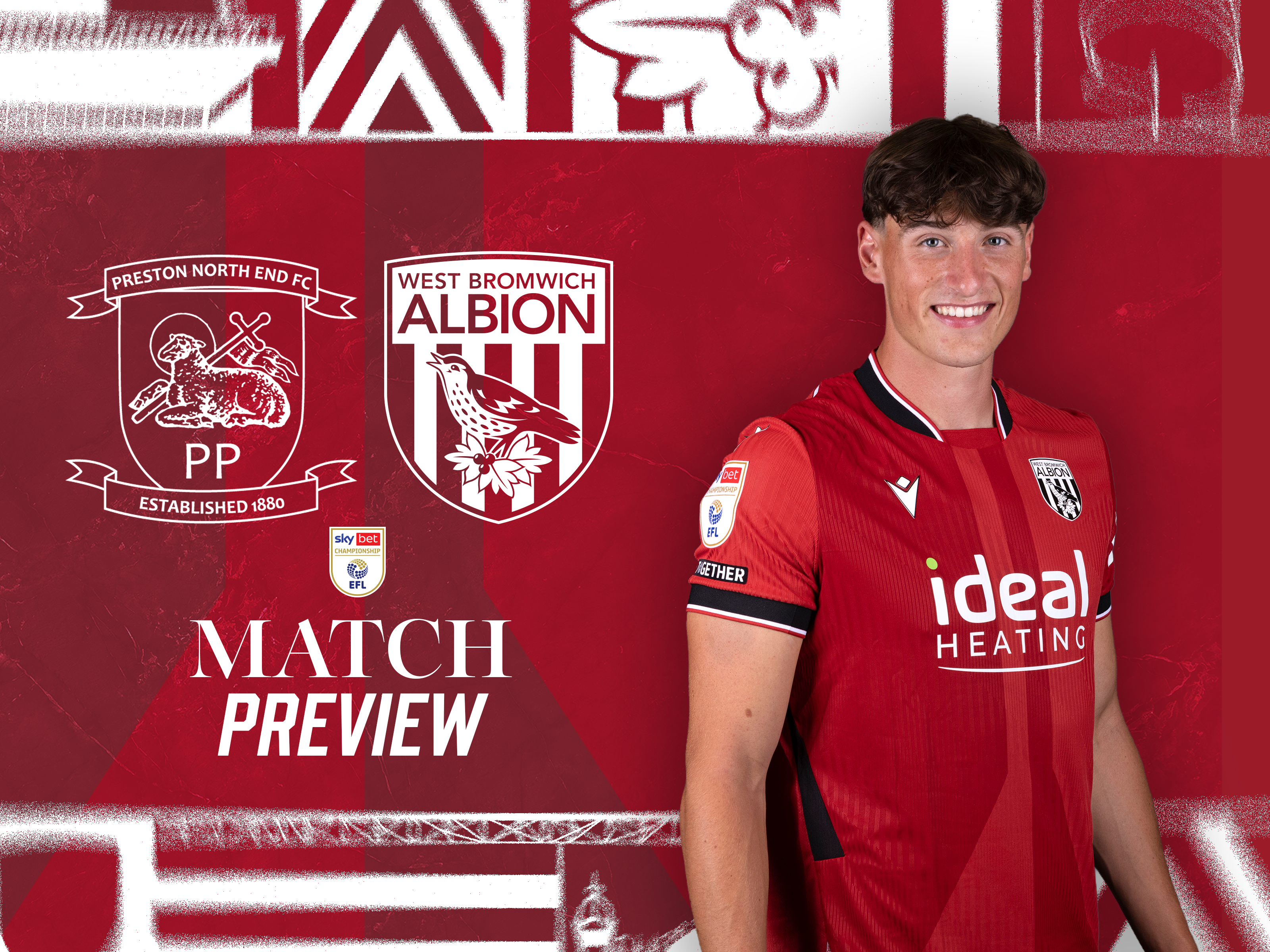 Away match preview for Preston trip with both club badges and an image of Barney Stewart looking at the camera in the red shirt 