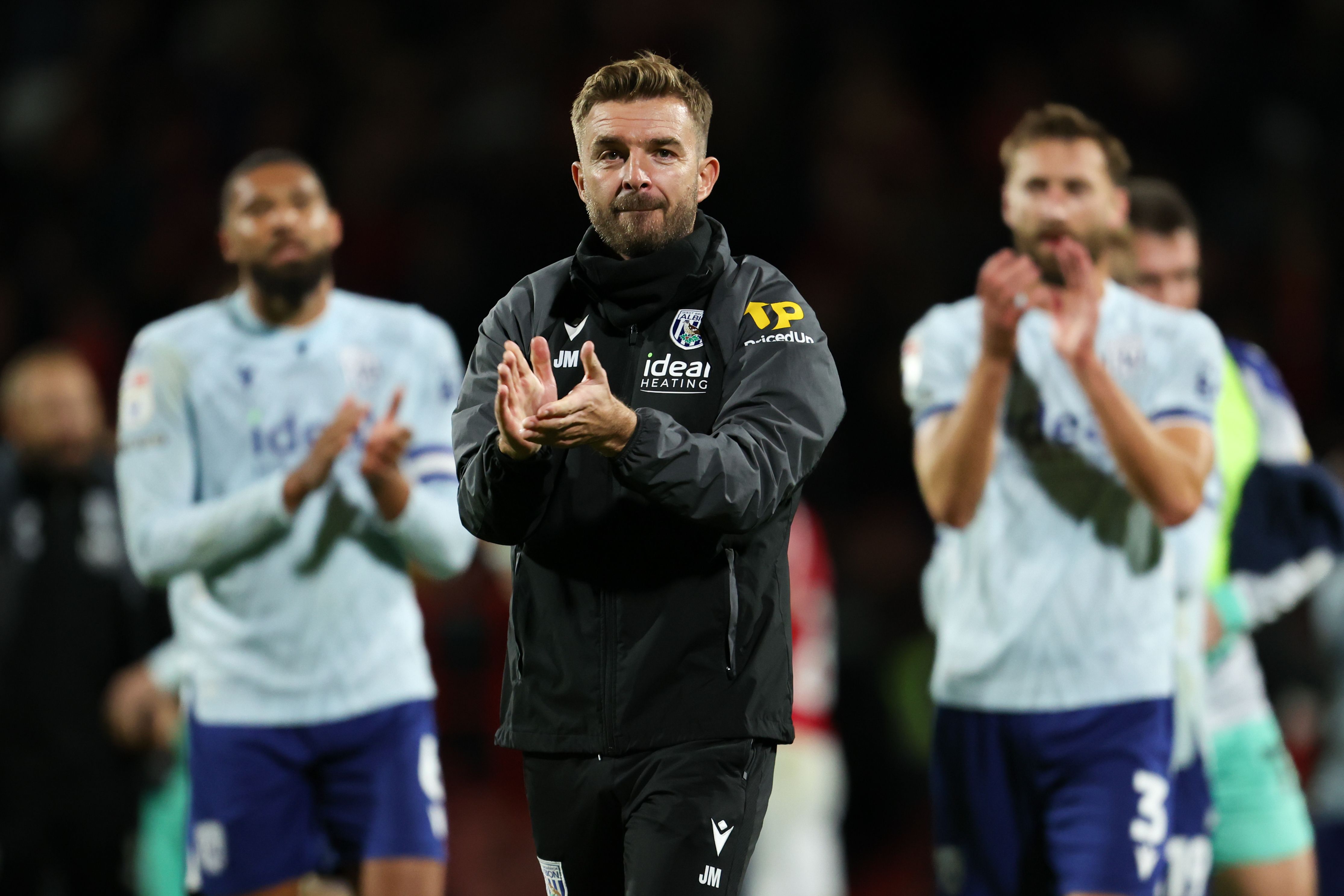 James Morrison applauding WBA fans after the win against Wrexham