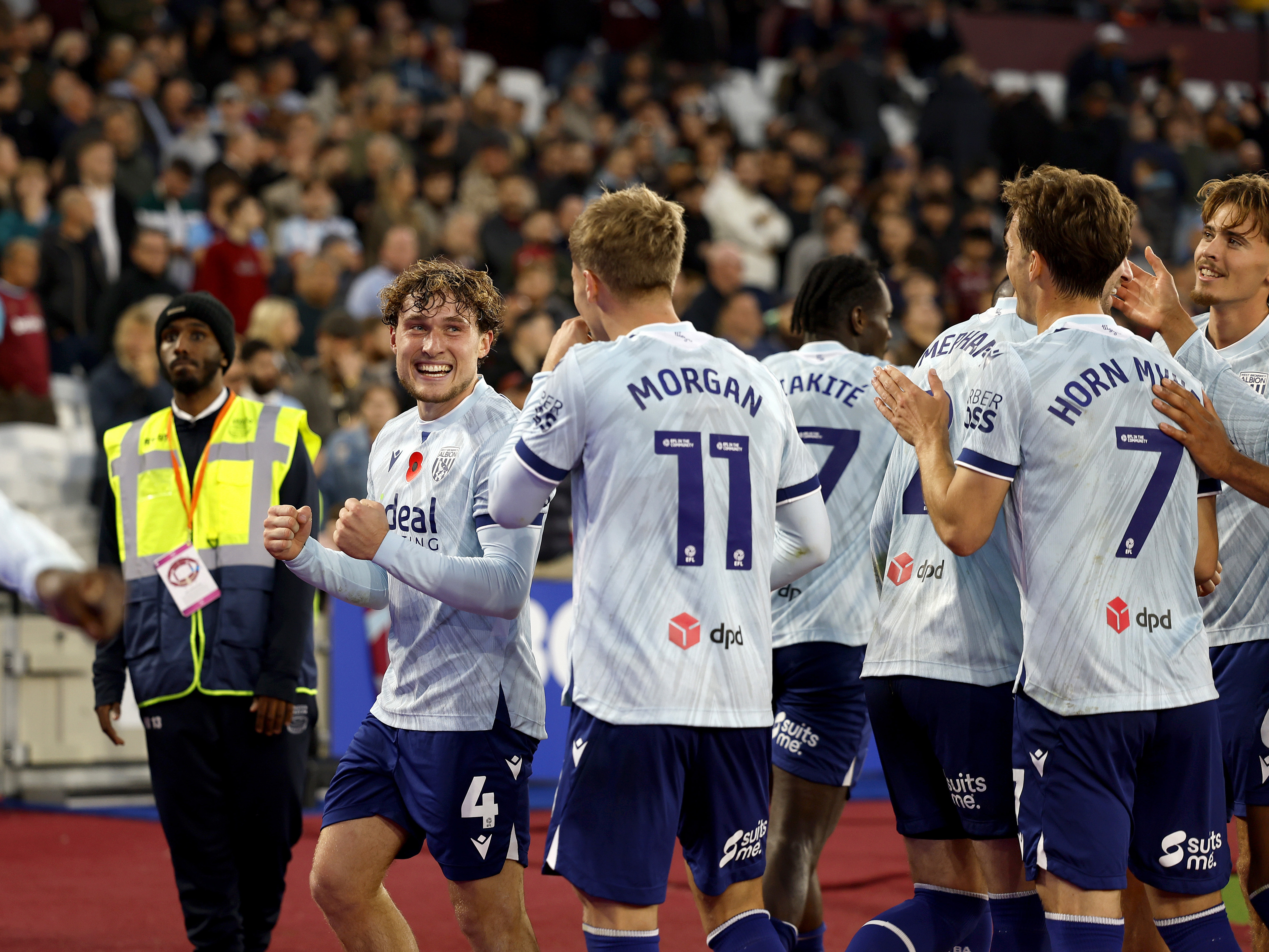 An image of Callum Styles celebrating his goal against West Ham