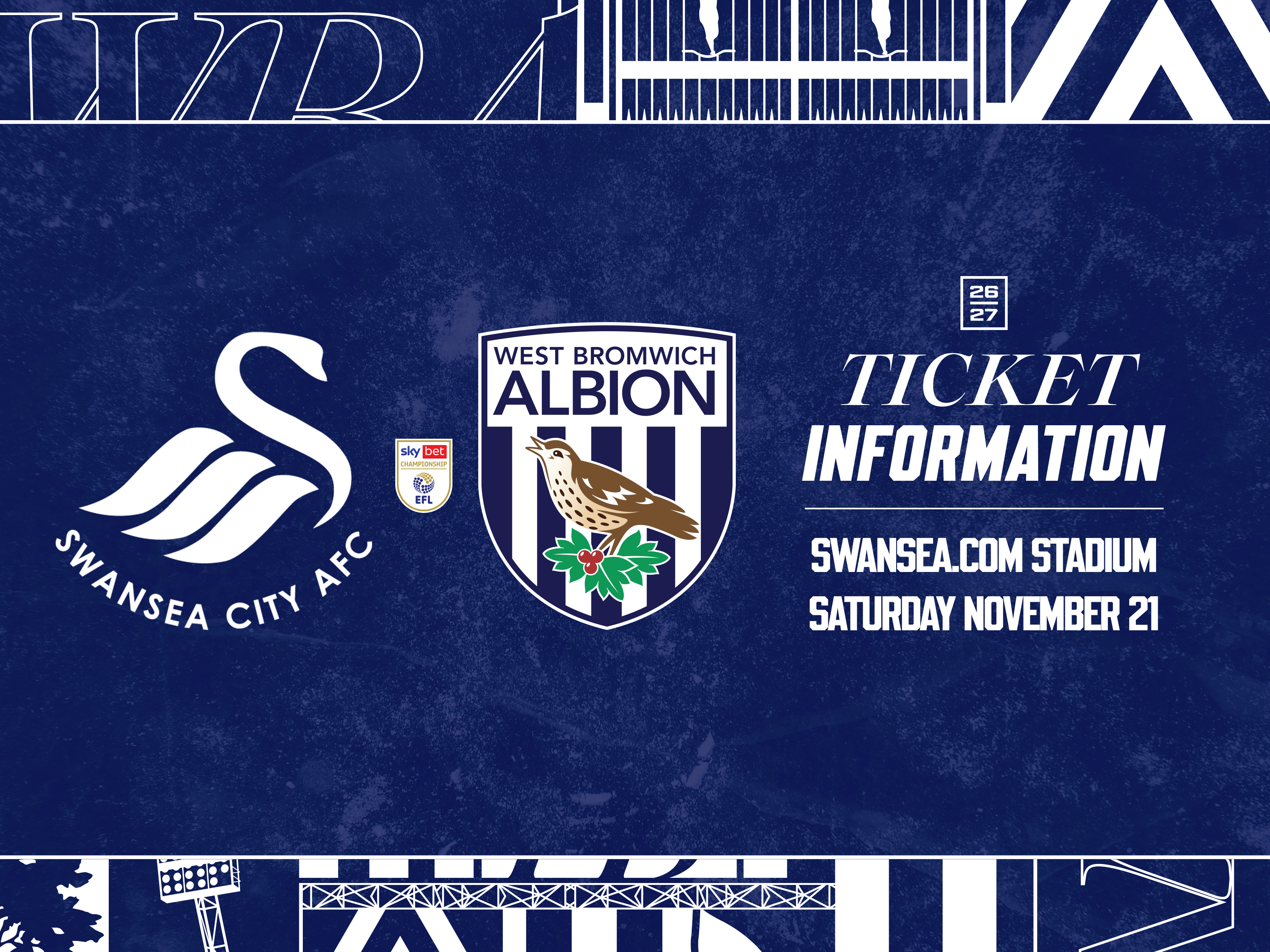 A ticket graphic for Albion's Sky Bet Championship trip to Swansea