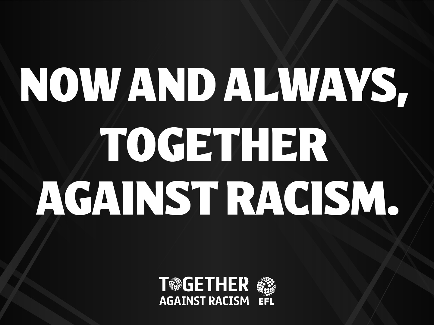 A graphic that says 'now and always, together against racism'