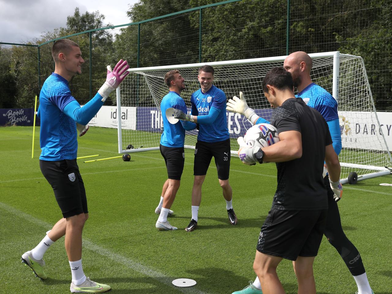 Albion goalkeepers smiling in training ahead of the Blackburn game