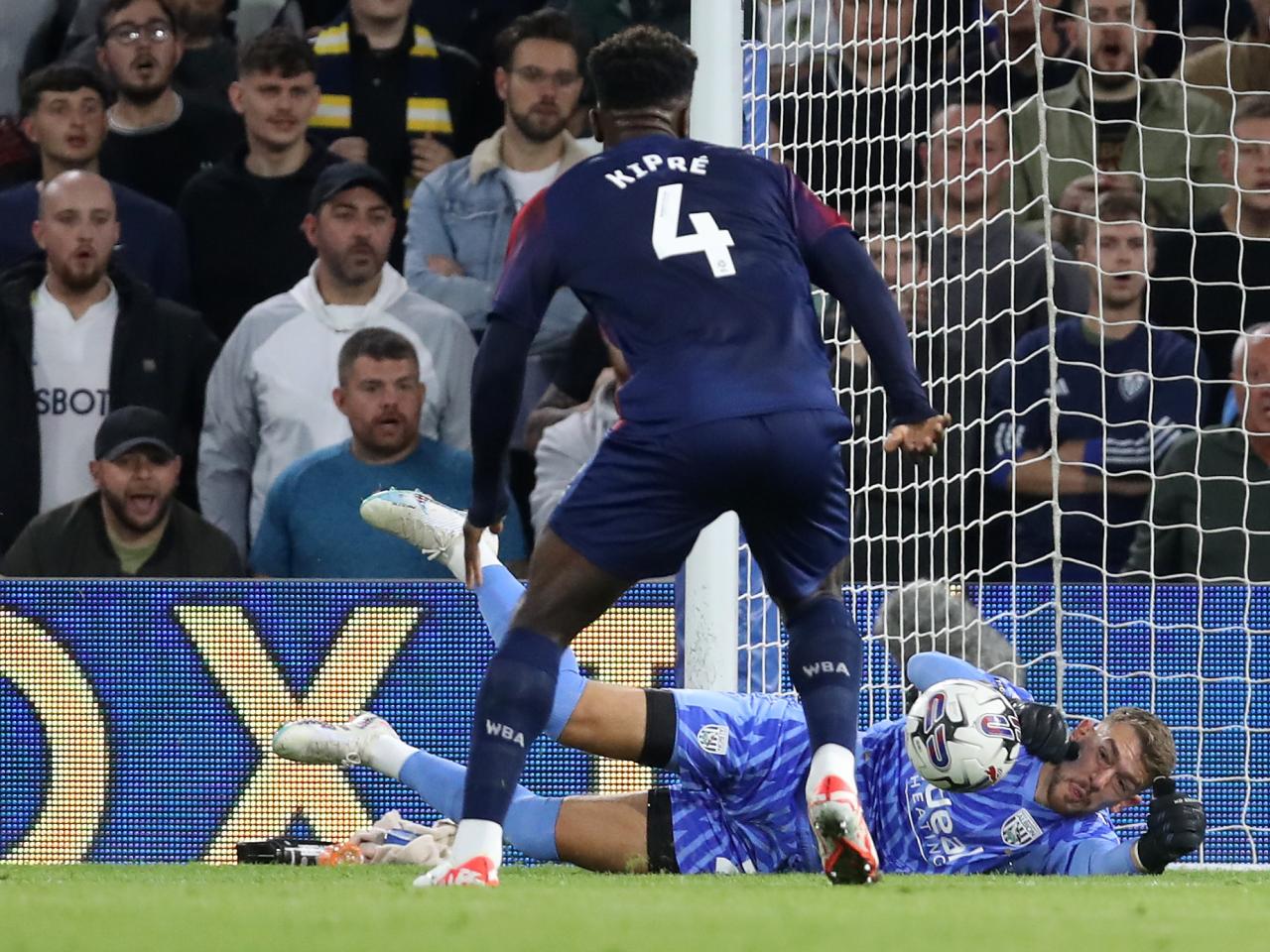 Alex Palmer makes a save against Leeds