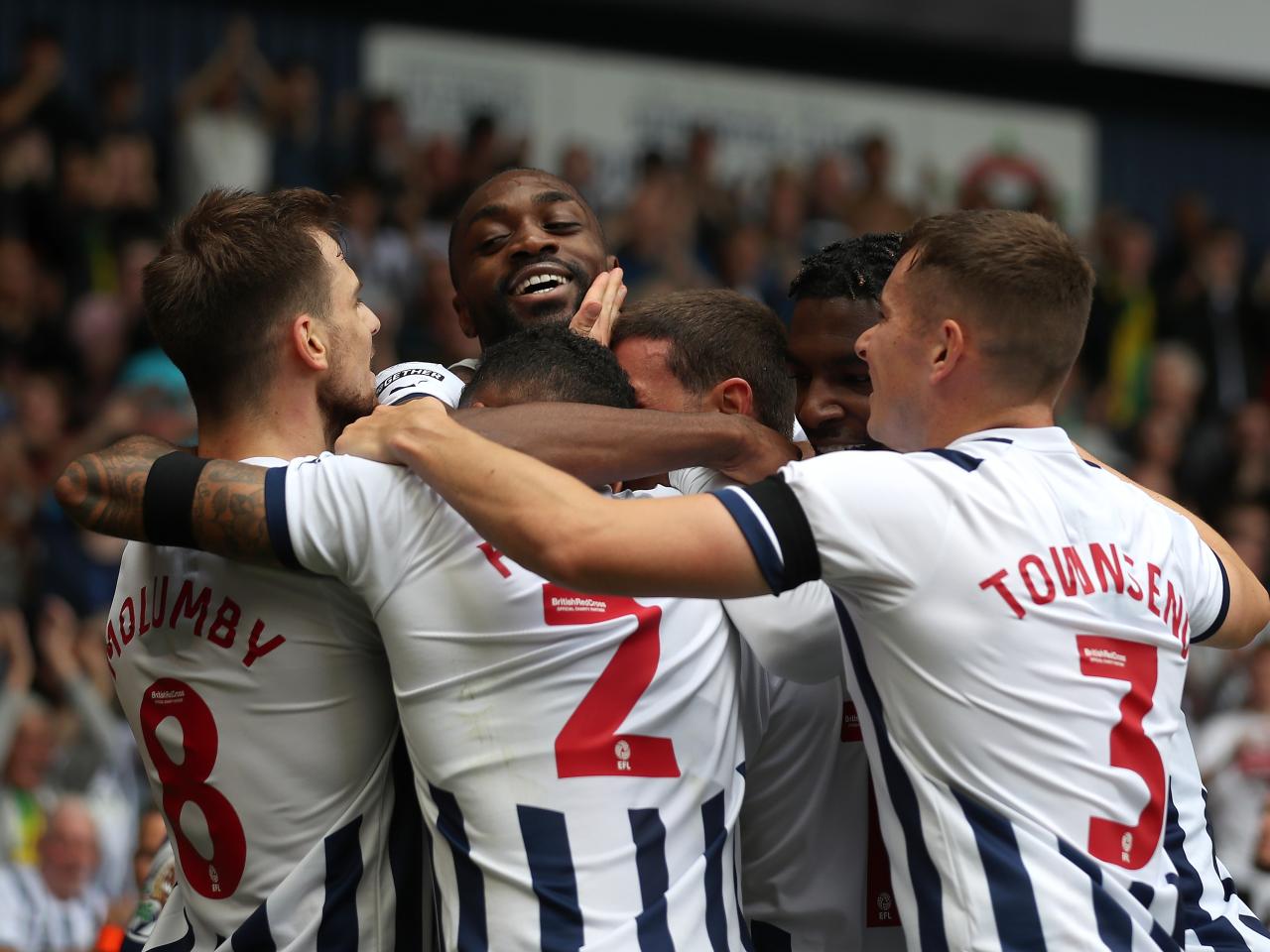 Semi Ajayi celebrates scoring against Swansea with team-mates