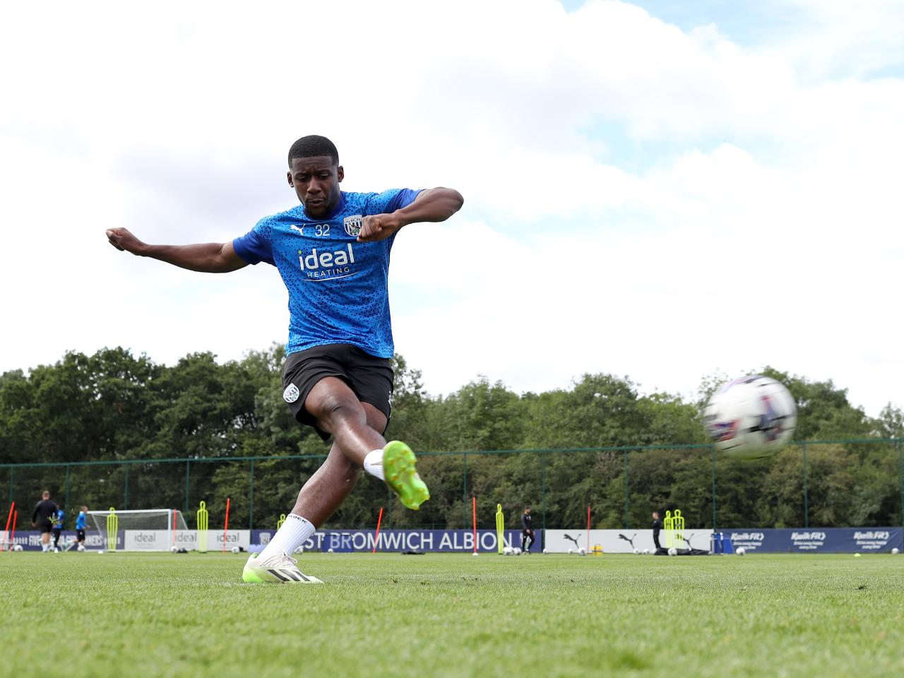 Jovan Malcolm strikes the ball in training 