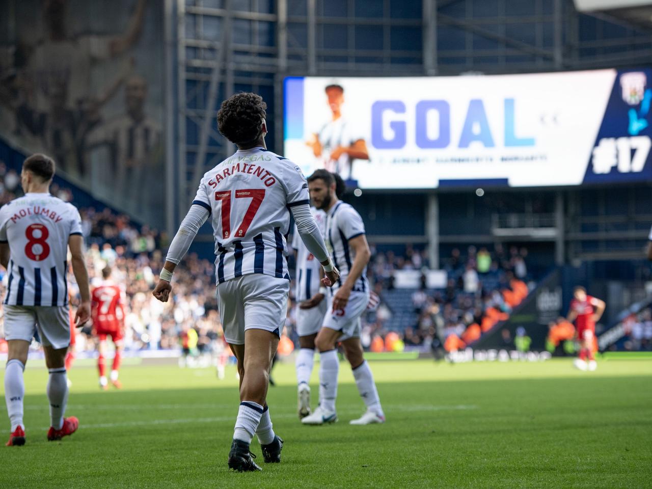Jeremy Sarmiento celebrates his goal against Middlesbrough