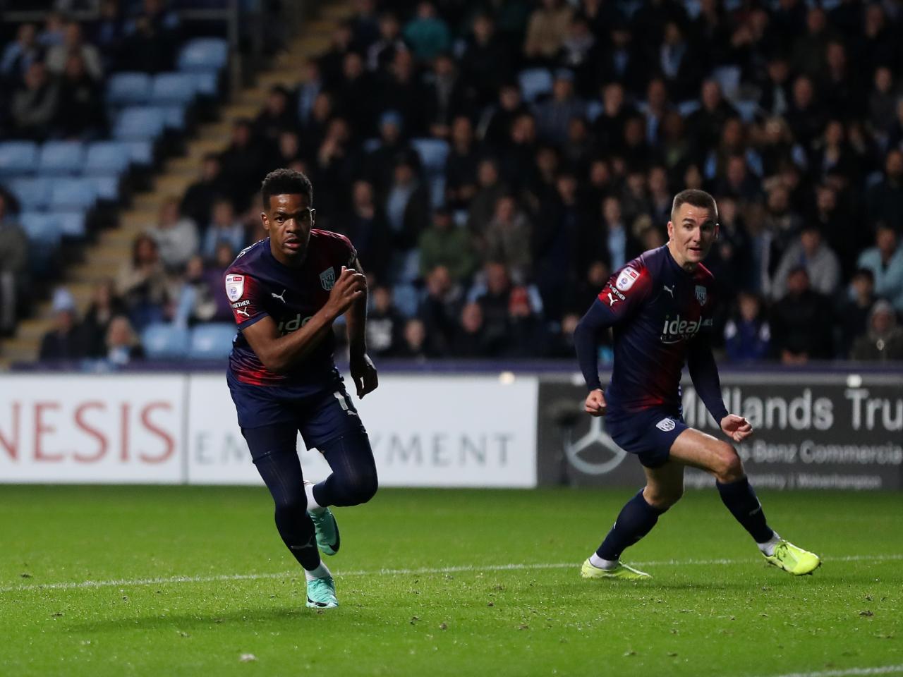 Grady Diangana celebrates scoring against Coventry with Jed Wallace in the background 