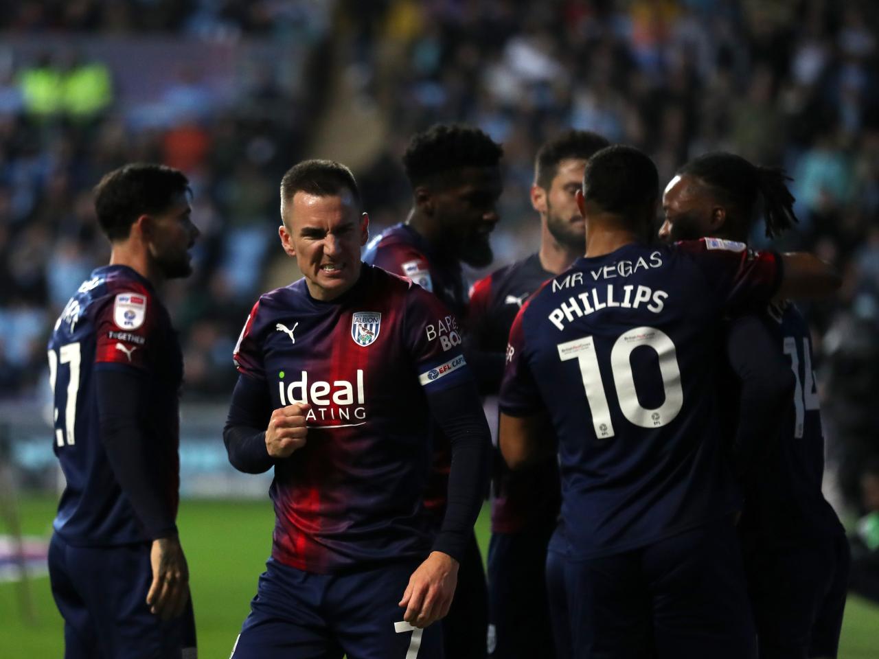 Jed Wallace celebrates Albion's first goal against Coventry
