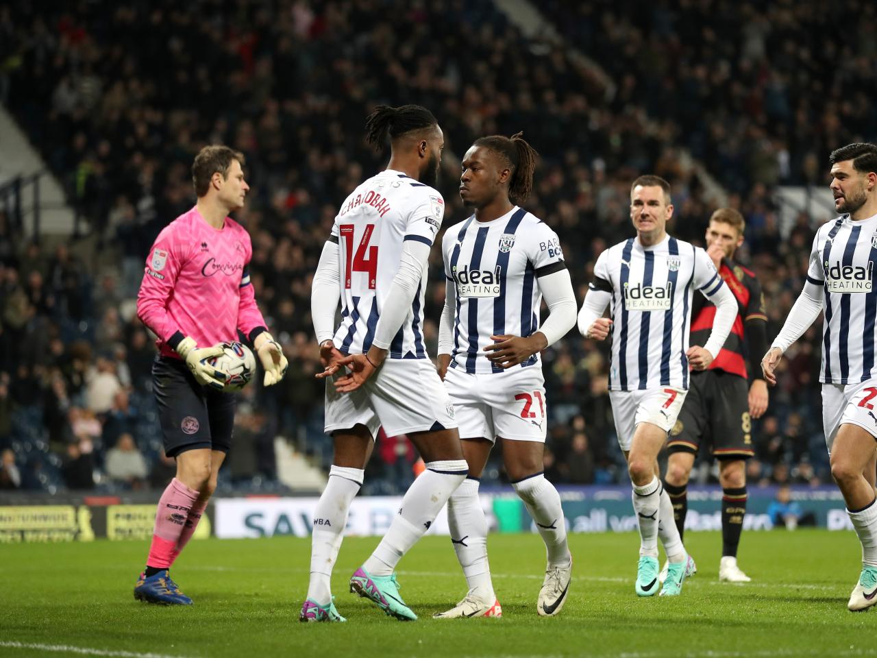 Brandon Thomas-Asante celebrates scoring against QPR with his team-mates
