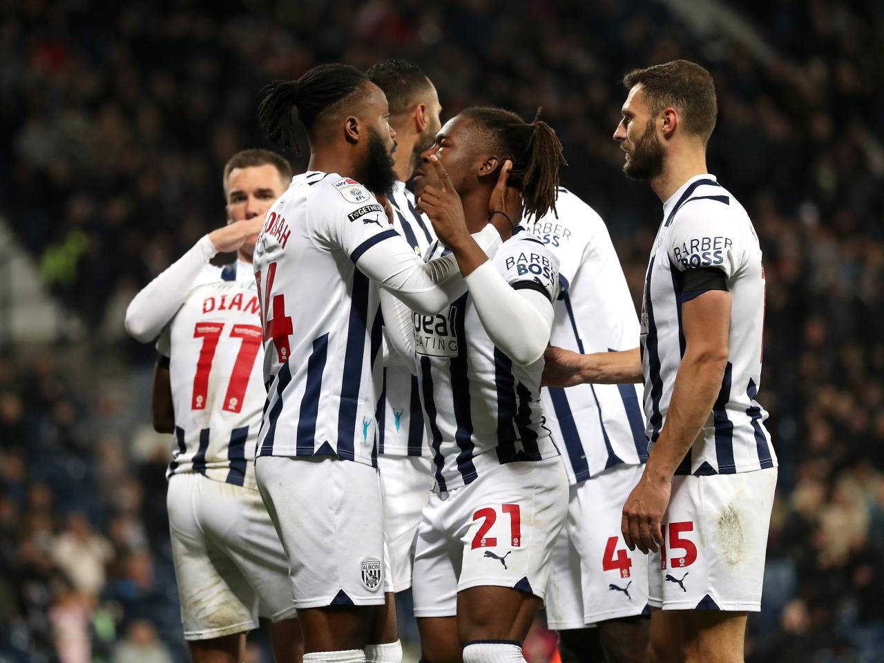 Brandon Thomas-Asante celebrates scoring against QPR with his team-mates